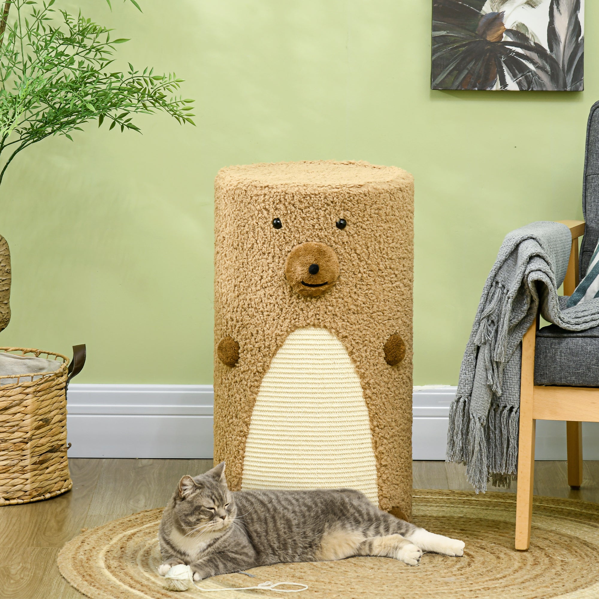 PawHut Griffoir Baril Ours Design 2 Niveaux 2 Grottes avec Surface à Gratter en Sisal