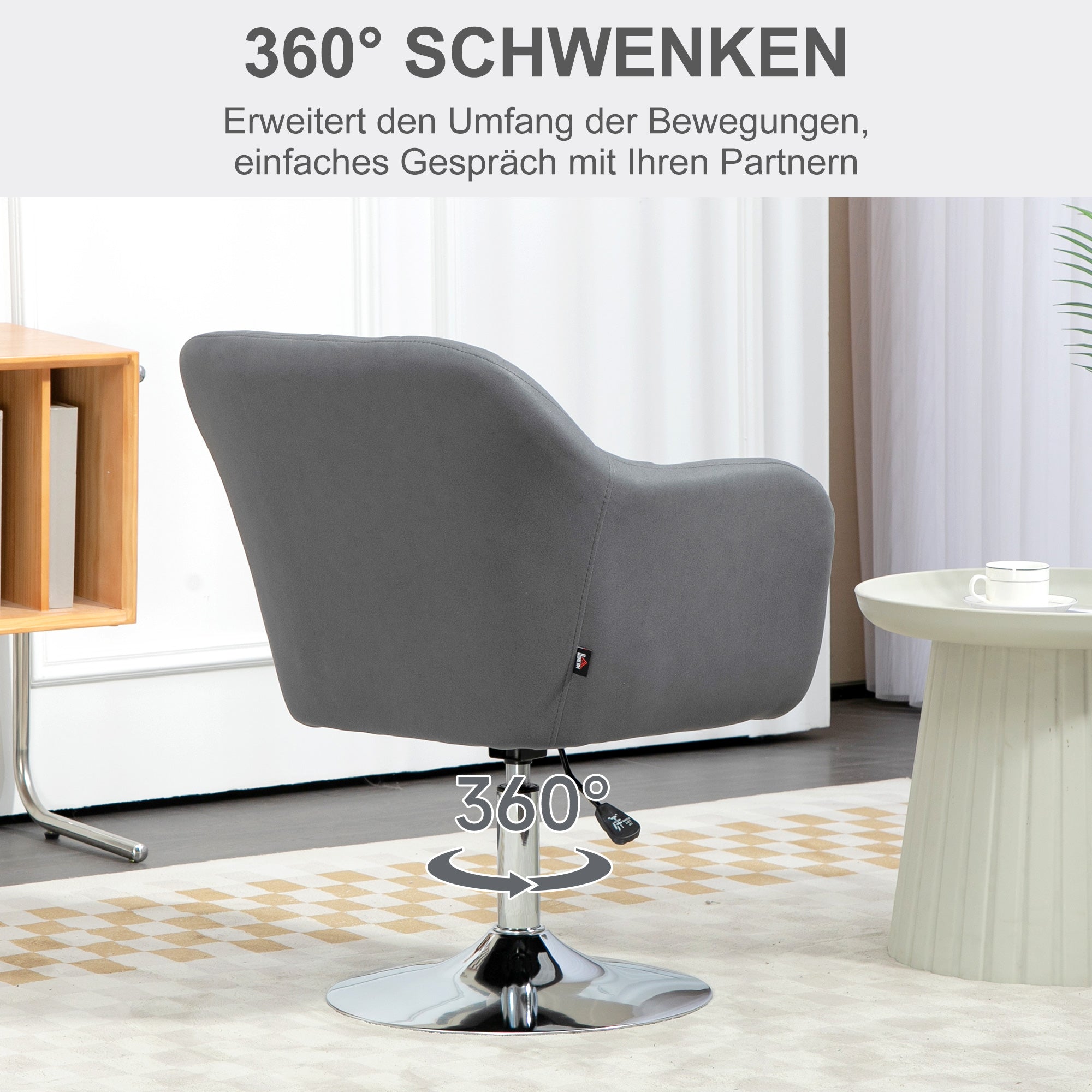HOMCOM Drehstuhl, höhenverstellbarer Bürostuhl, Polyester, Metall, 60 x 60 x 79-91 cm, Dunkelgrau