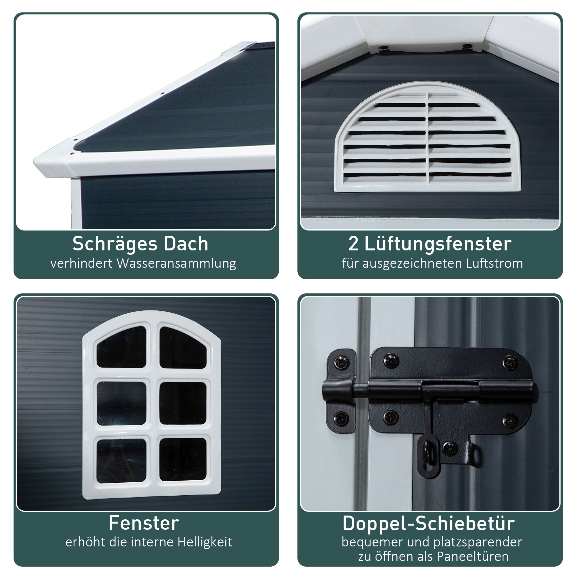 Outsunny Gerätehaus Kunststoff 1,9m² 134x104x204cm Geräteschuppen mit Satteldach Tür wetterfest Gartenhaus Outdoor Garten Schuppen Schrank für Hinterhof Außenbereich Dunkelgrau