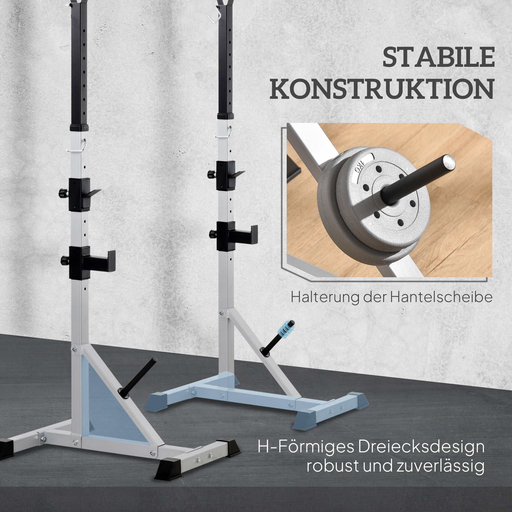 HOMCOM 2er Set Hantelständer 3 Ebenen Höhenverstellbar Hantelablage aus Stahl bis 200 kg belastbar Silber+Schwarz