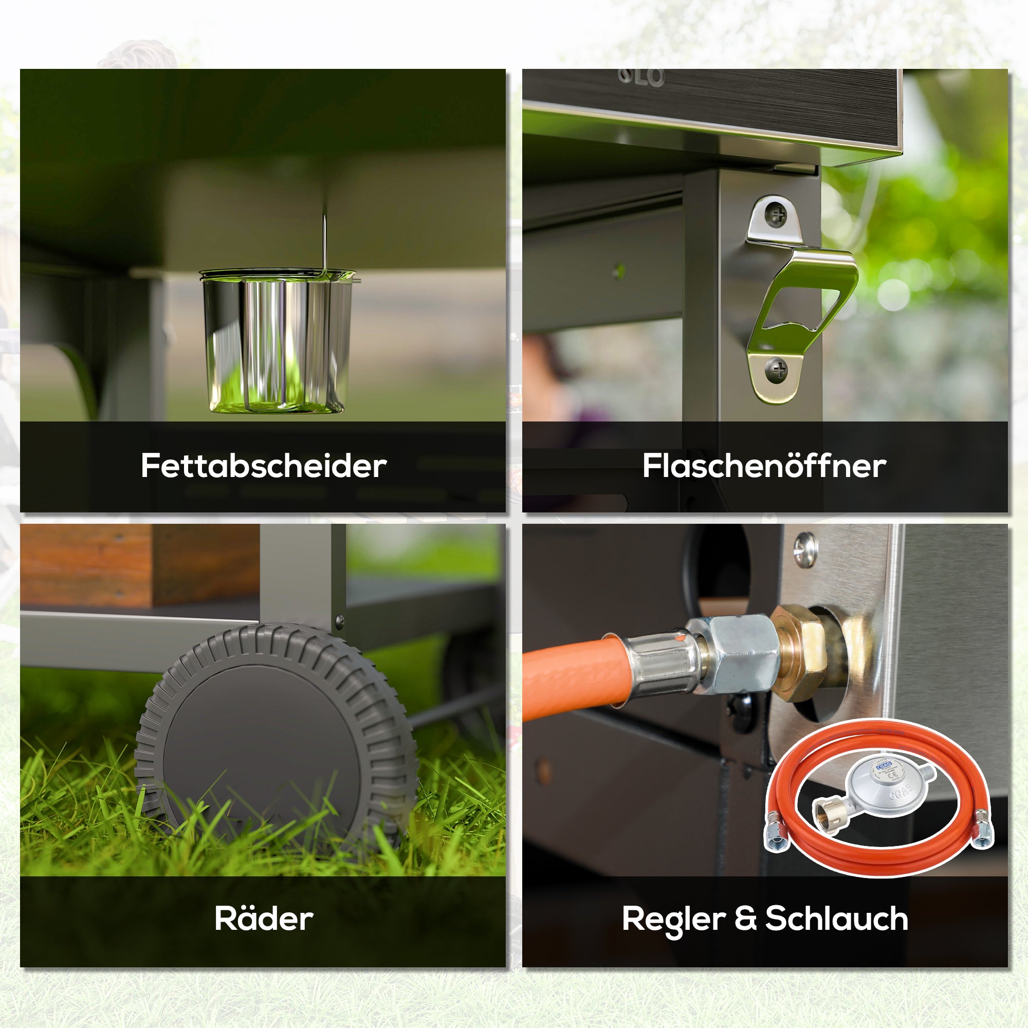 Outsunny Gasgrill, BBQ-Grill, 4 Hauptbrenner, 1 Seitenkocher, 1 Warmhalteplatte; 135 x 55 x 103 cm, Schwarz