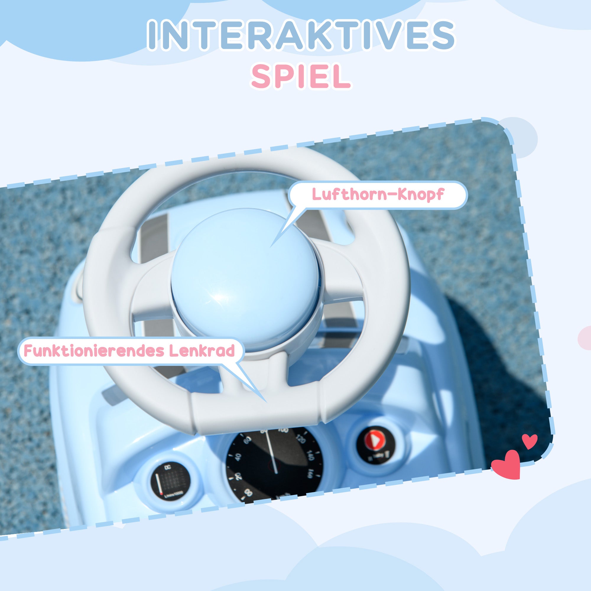 AIYAPLAY Rutschauto für Kinder, Anti-Überkippschutz, Rückenlehne, Hupe, rutschfester Sitz, Hellblau