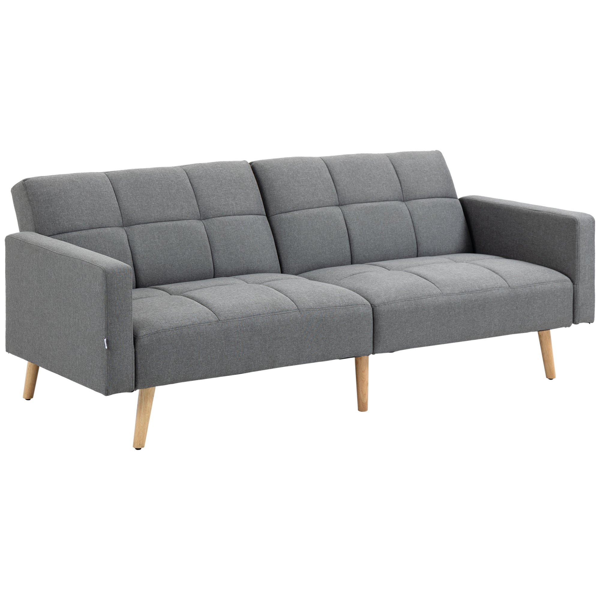 HOMCOM 2 in 1 Schlafsofa 205 x 88 cm Sofa mit Bettfunktion, Couch mit Sitzkissen, Leinenoptik Grau