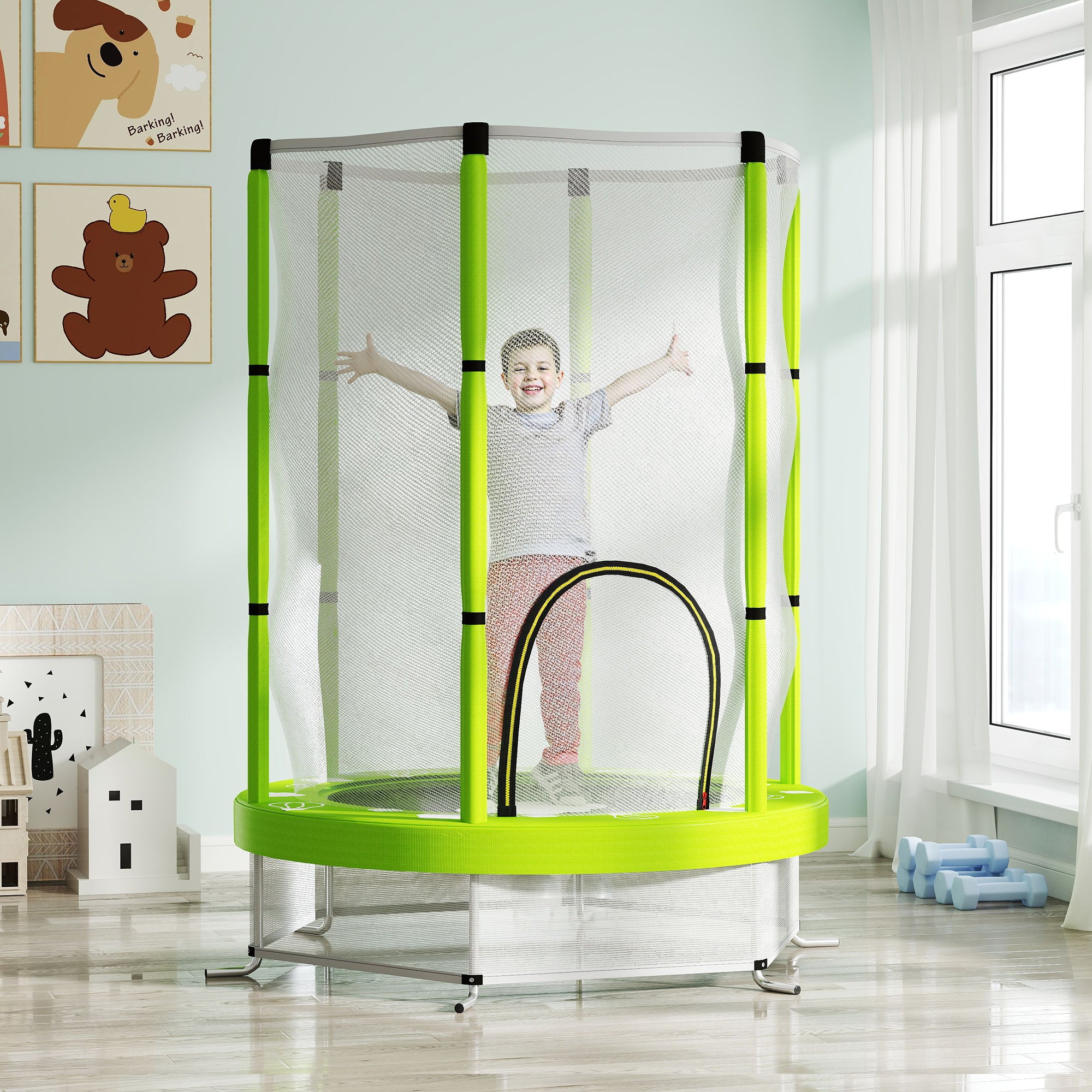 AIYAPLAY Kindertrampolin mit Sicherheitsnetz, für den Innen- und Außenbereich, 3-6 Jahre, Grün