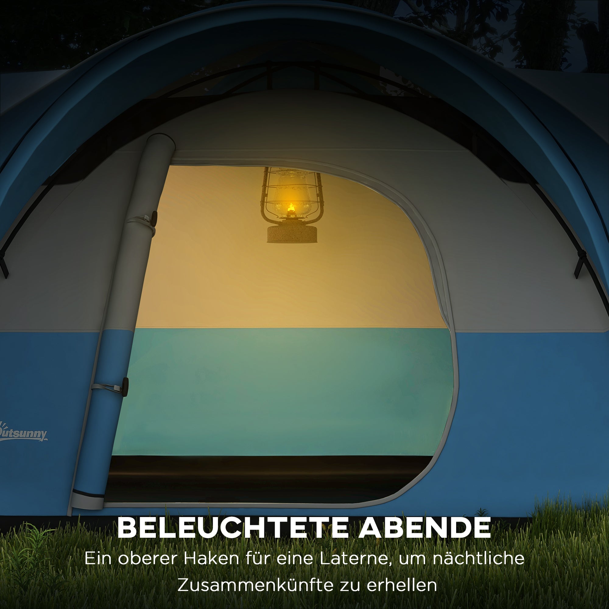Outsunny Campingzelt für 5-6 Pers., Familienzelt, wasserdicht, mit Vorzelt, 550L x 300B x 198Hcm, Blau