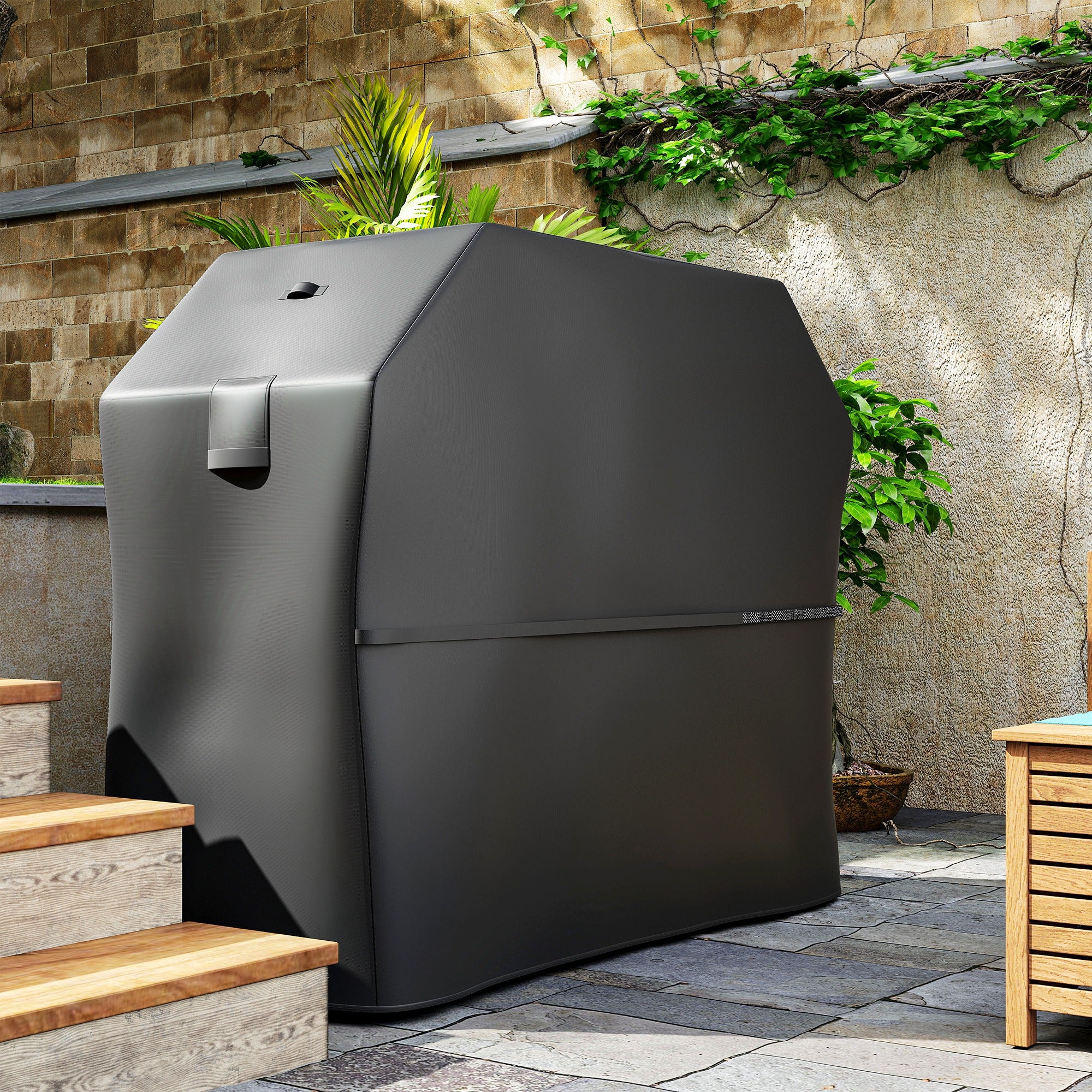 Outsunny Grillabdeckung BBQ Abdeckung Abdeckhaube mit Klettverschlüssen Schwarz, 147 x 61 x 122cm
