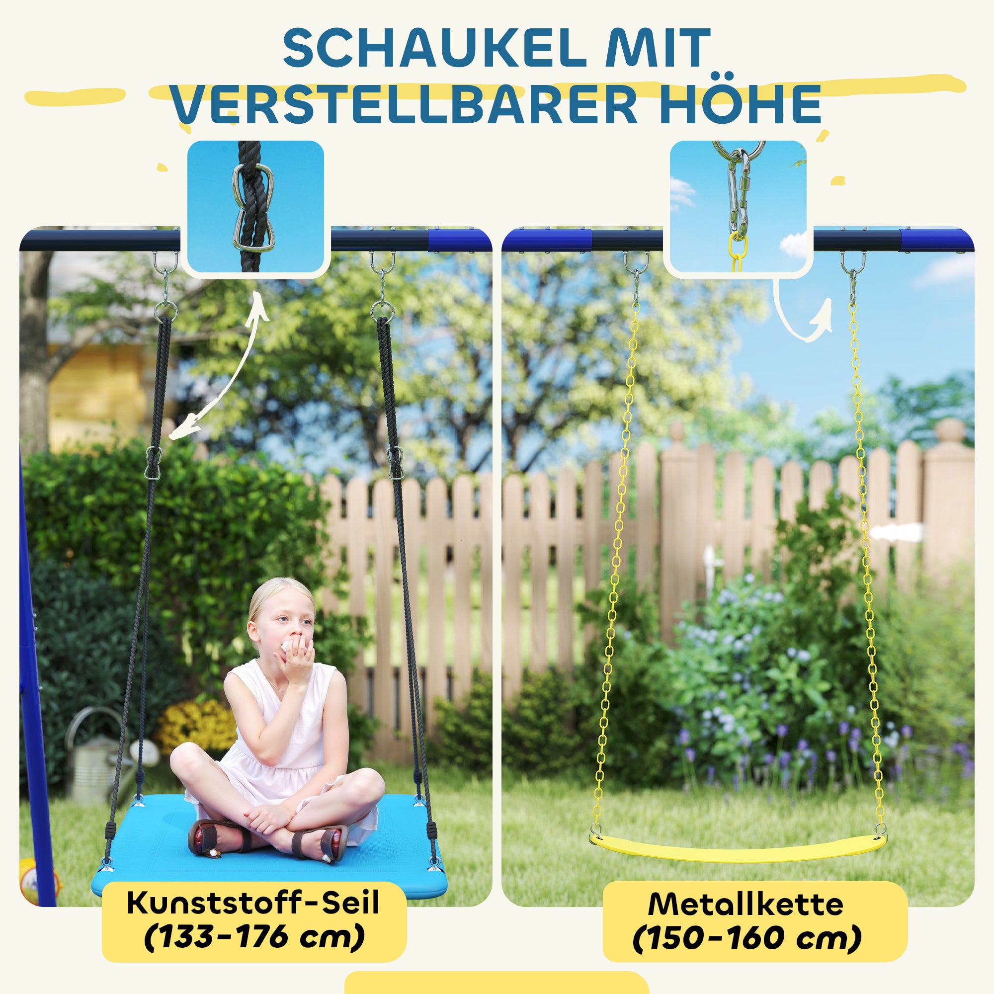 AIYAPLAY Schaukelset für 3 Kinder, 120 kg Belastbarkeit, Outdoor-Schaukeln, Bunt