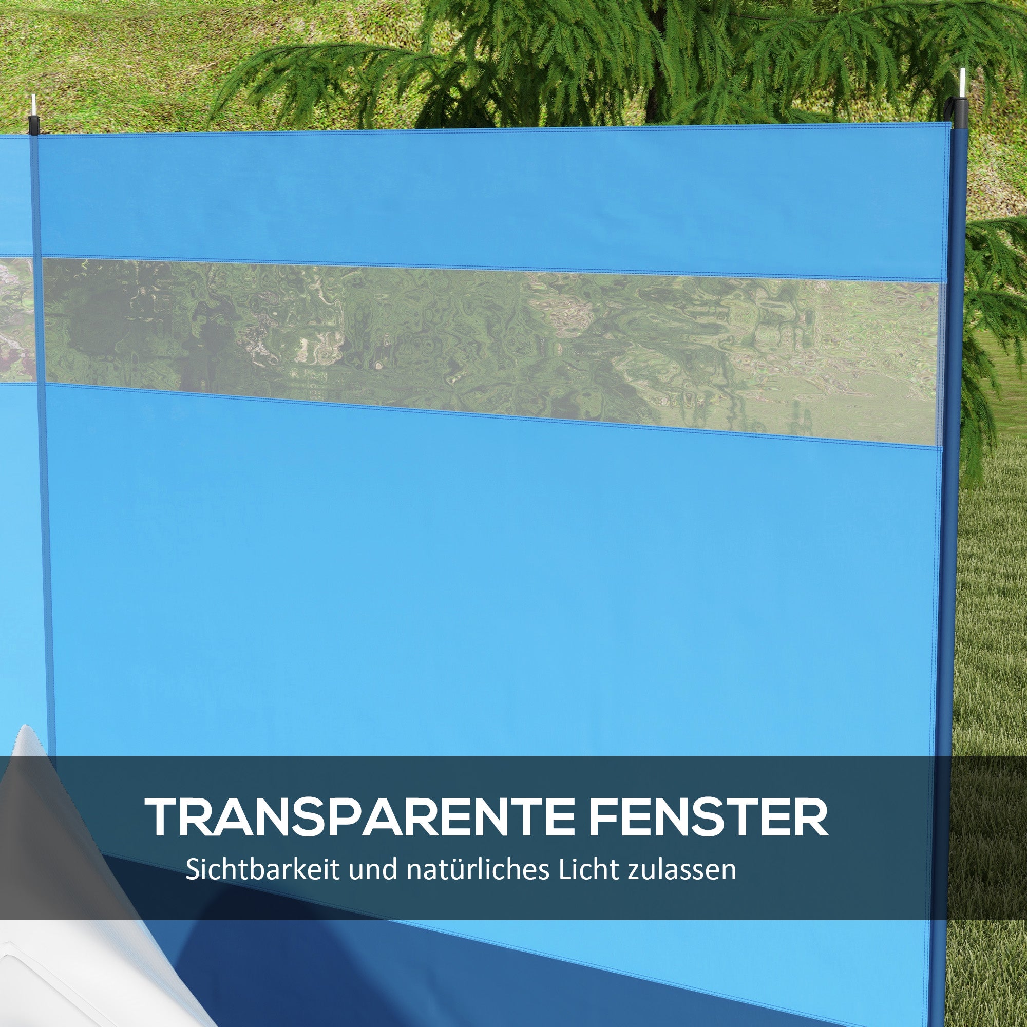 Outsunny Windschutz mit Sichtfenster und Tragetasche, Stahlstangen, 440x140cm, Blau