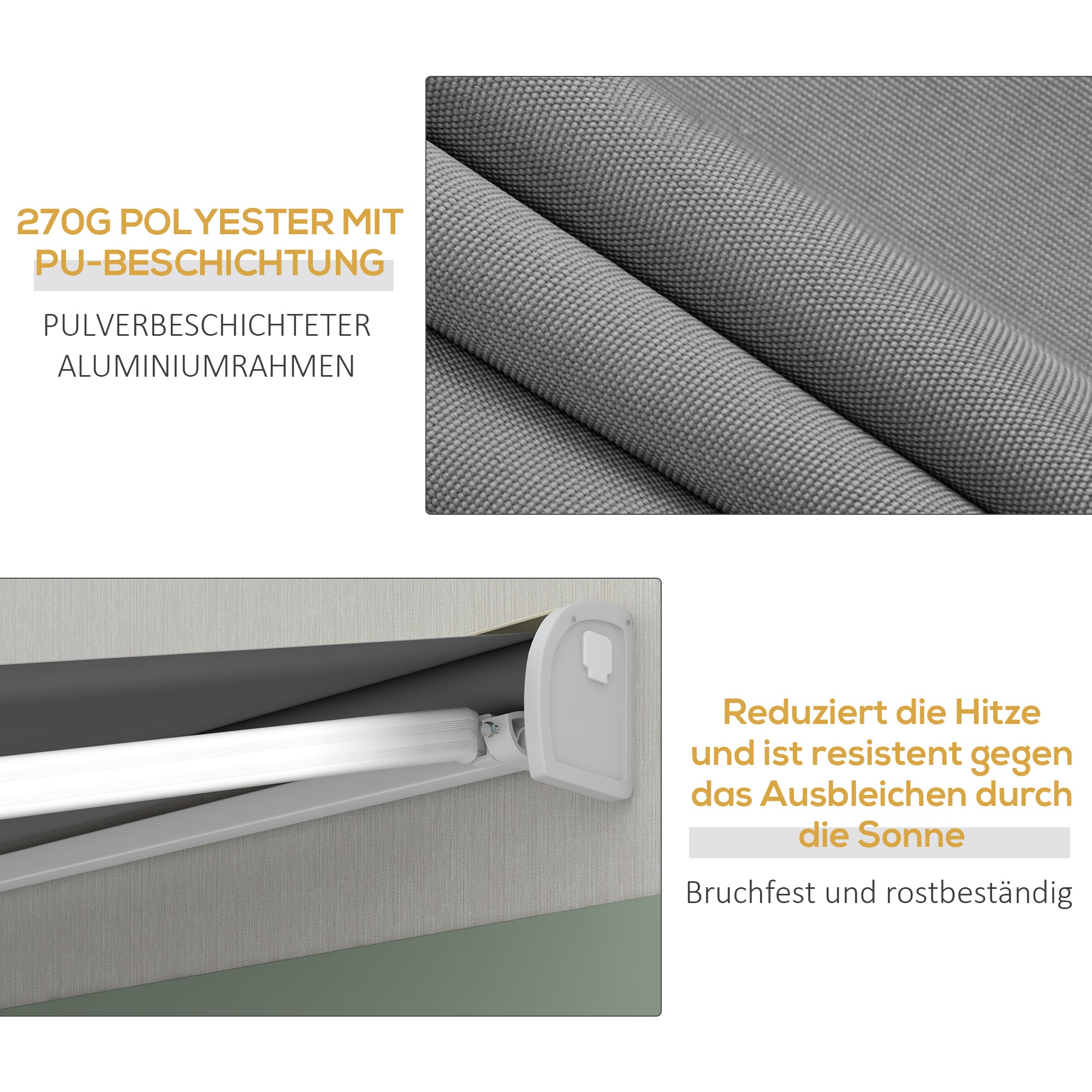 Outsunny Markise, elektrisch/manuell ausfahrbar, Vollkassette, Fernbedienung, Aluminiumrahmen, 3 x 2,5 m, Hellgrau