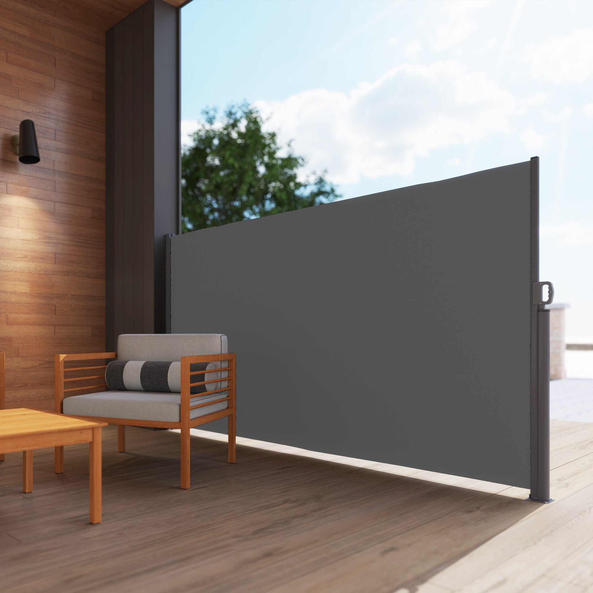Outsunny Seitenmarkise ausziehbar blickdicht Sichtschutz mit Wandhalterung Beschichtung 300x180cm Dunkelgrau