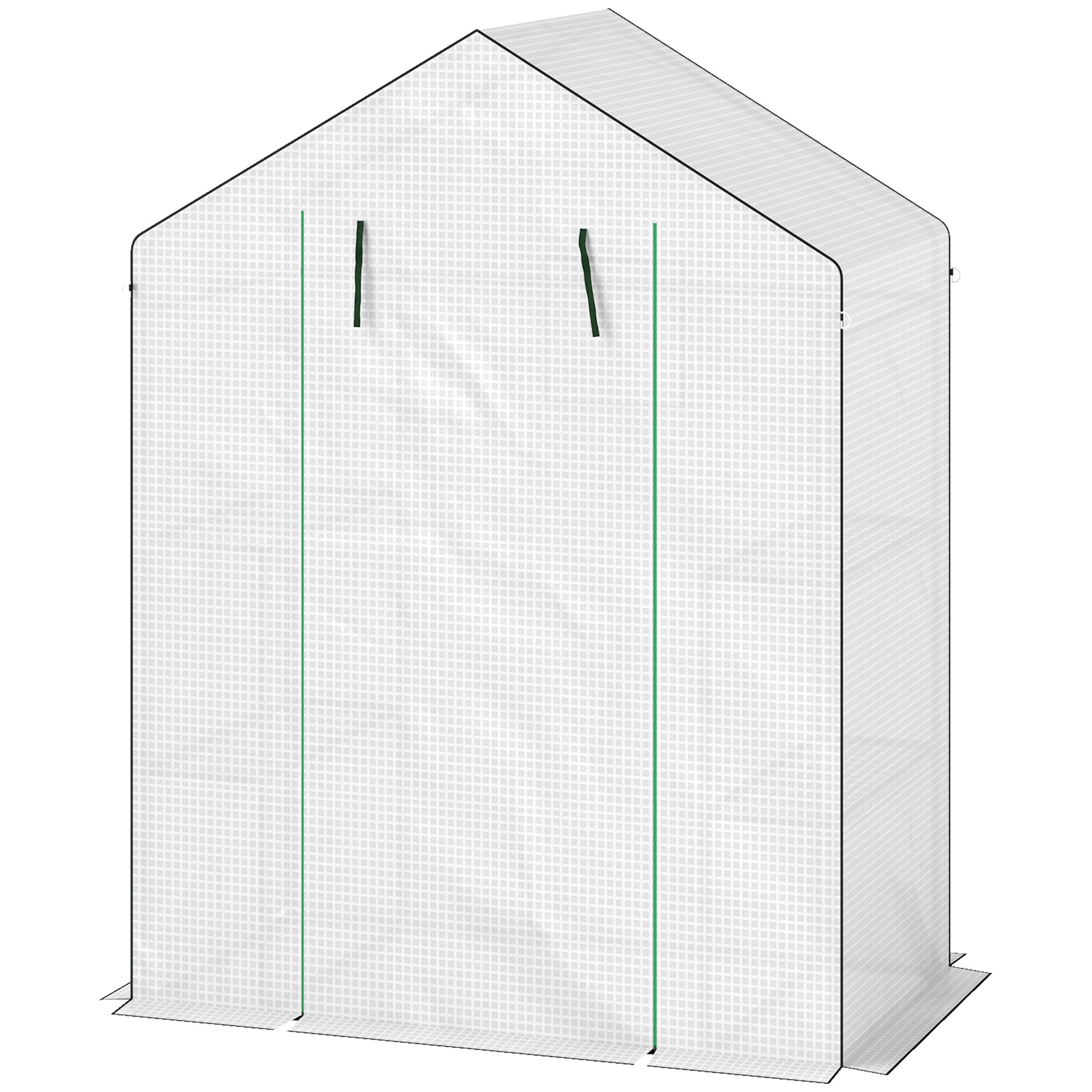 Outsunny Gewächshaus mit Regalen, Mini-Treibhaus, UV-beständig, Netzfenster, Reißverschlusstür, 143L x 74B x 190H cm, Weiß