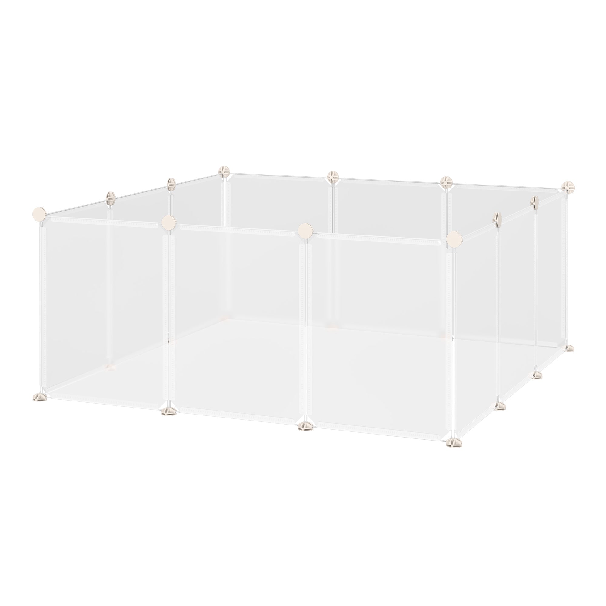 PawHut Freilaufgehege Laufgitter DIY Freigehege Gittergehege Absperrgitter Kleine Haustiere Laufstall für Innen 12 Platten Weiß Metall PP-Harz 105 x 105 x 45 cm
