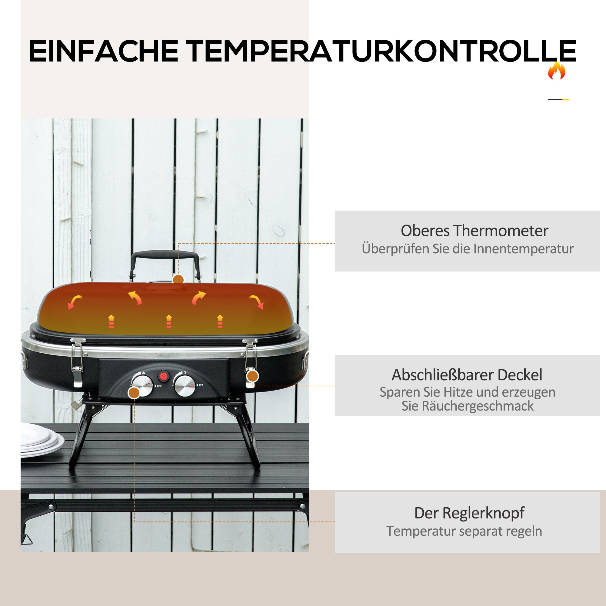 Outsunny Gasgrill 2,34 KW Klappbar BBQ Gartengrill inkl 2 Edelstahl-Brenner Druckminderer 66 x 34,5 x 37 cm Schwarz