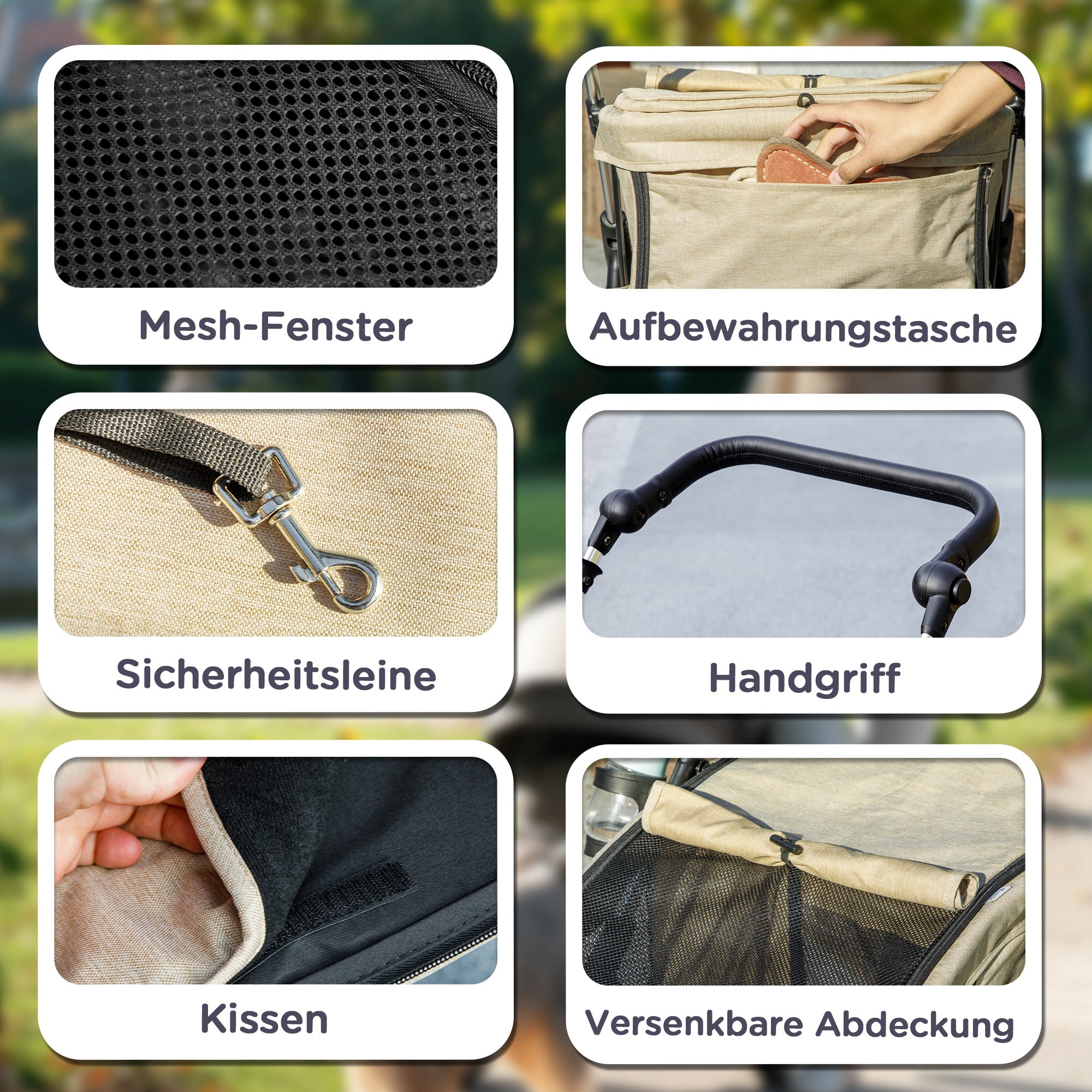 PawHut Hundewagen, Leichter und faltbarer Transportwagen für kleine Hunde, waschbares Kissen, Netzfenster, Khaki