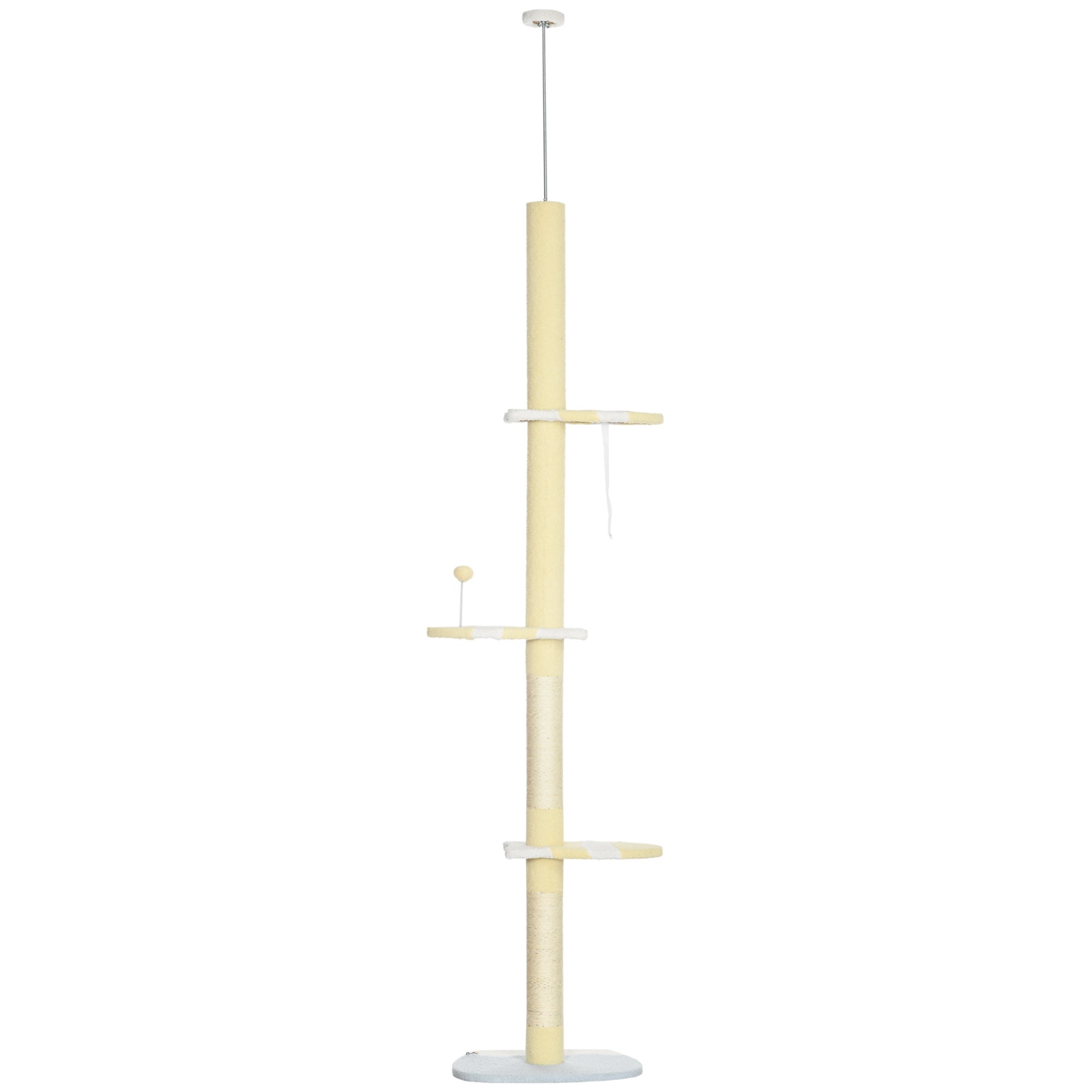PawHut Höhenverstellbarer Kratzbaum, Anti-Rutsch, Sisalseil-Pfosten, 220-260H x 47L x 34W cm, Gelb/Weiß/Blau