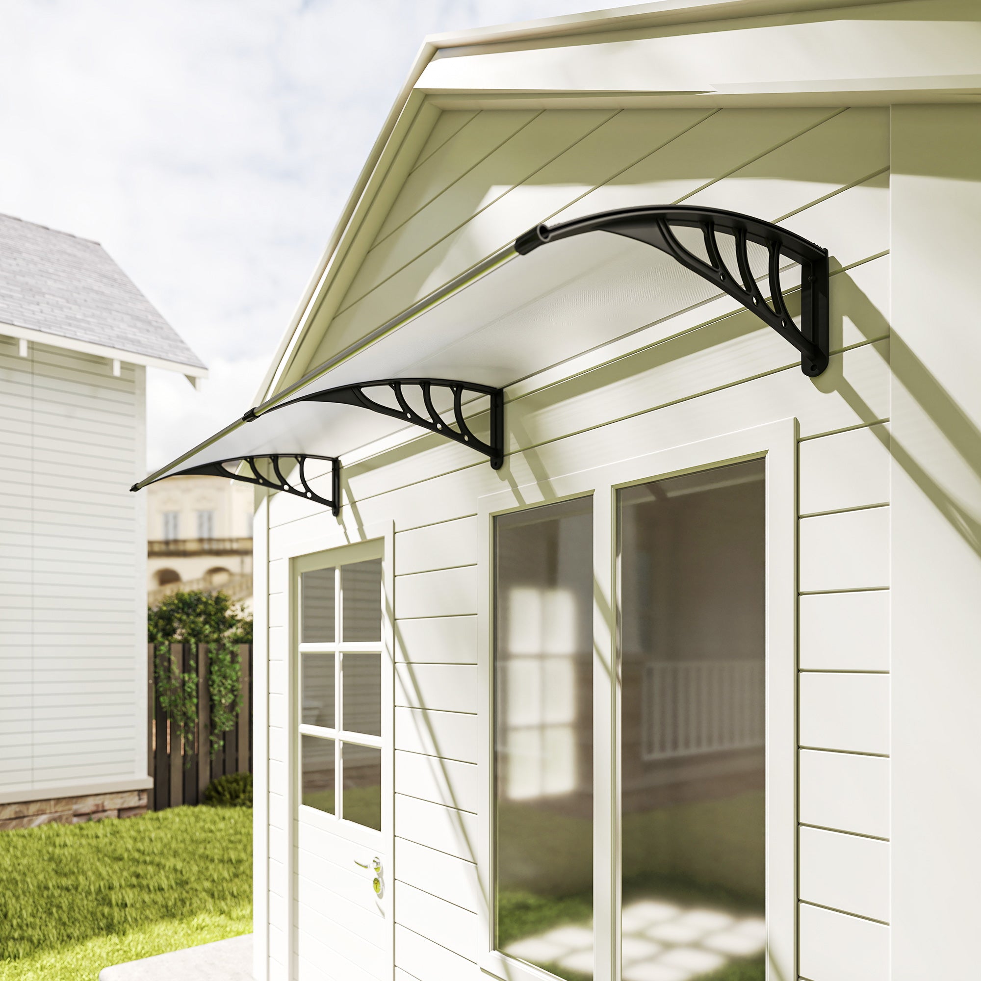 Outsunny Pultvordach Vordach für Haustür 75x195x23 cm Überdachung 5mm Polycarbonat Sonnenschutz Regenschutz für draußen Alu Transparent