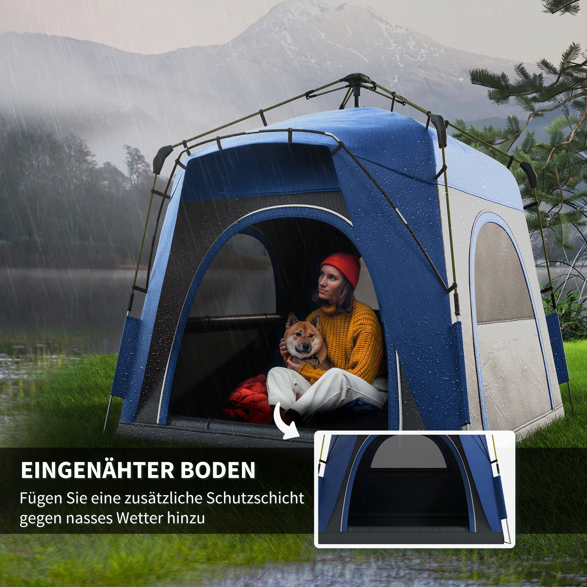 Outsunny Pop Up Kuppelzelt für 4 Personen leicht, stabil wasserdicht UV 50+ mit Haken Tür Fenster, Bodenplane