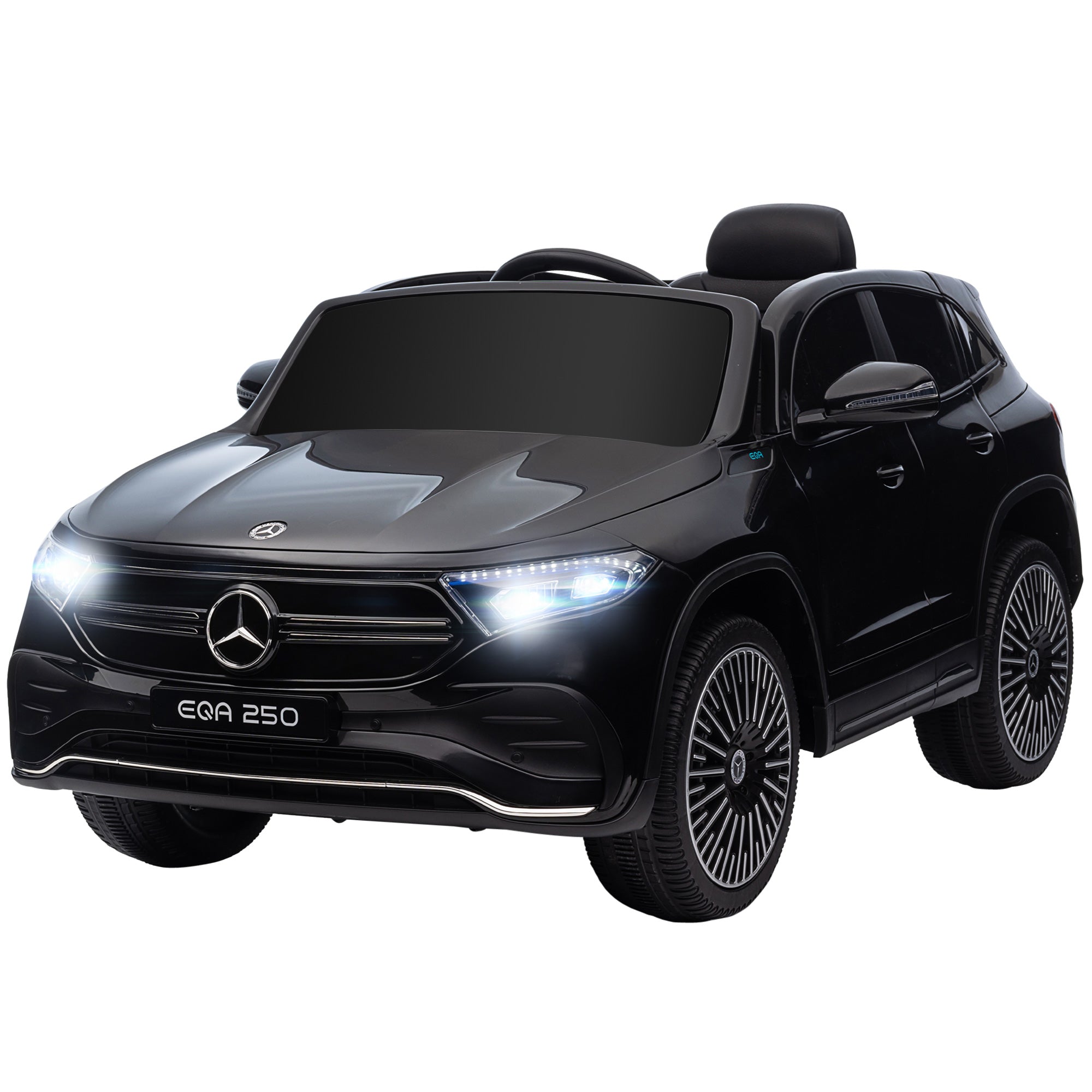 HOMCOM Elektro Kinderauto, lizenzierter Mercedes-Benz EQA, 3-8 km/h, Musik, Scheinwerfer, Hupe, Fernsteuerung, schwarz