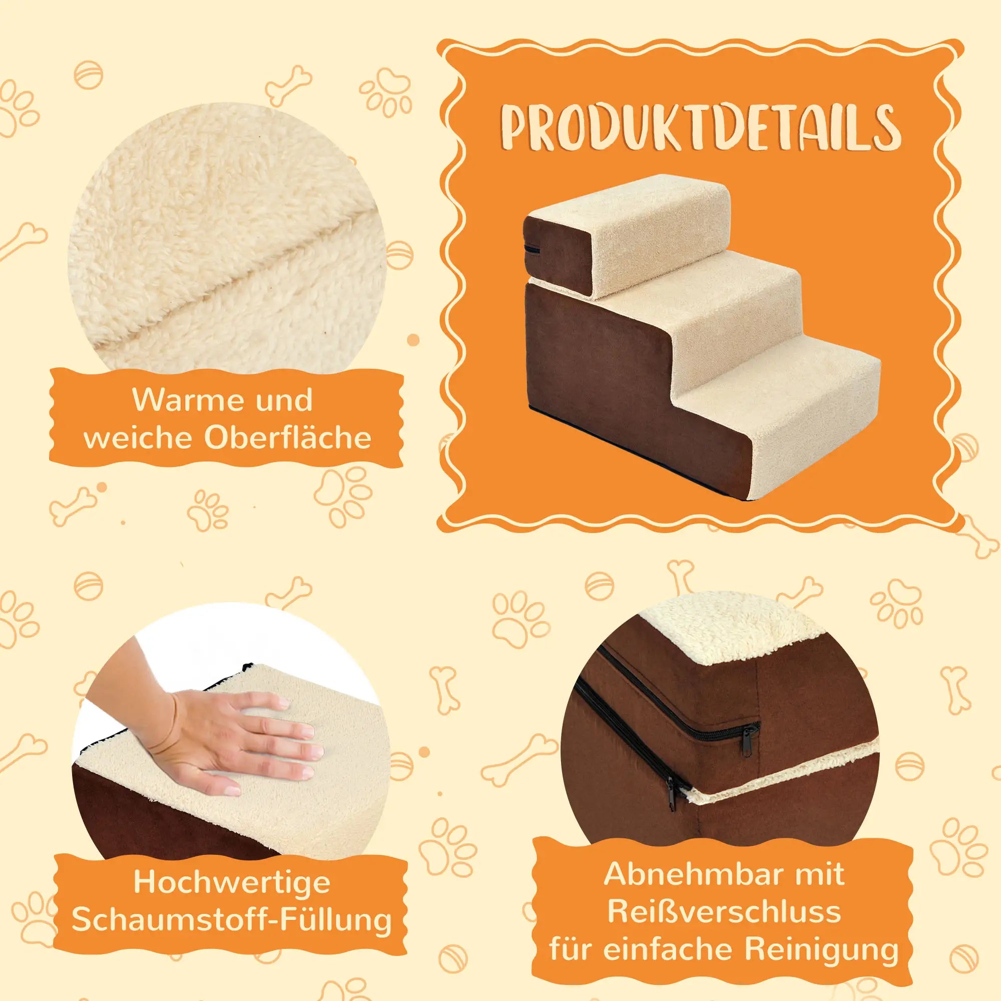 PawHut Hundetreppe mit abnehmbarer Stufe und Kuschelplüsch