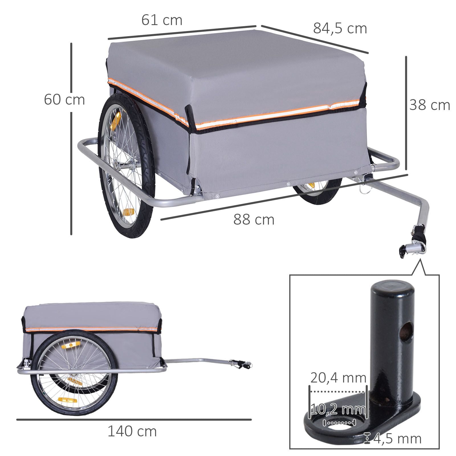HOMCOM Fahrradanhänger Klappbar Lastenanhänger mit Kupplung,Transportwagen bis 40 kg belastbar, Transportanhänger Anhänger für Fahrrad Handwagen 140 x 88 x 60 cm