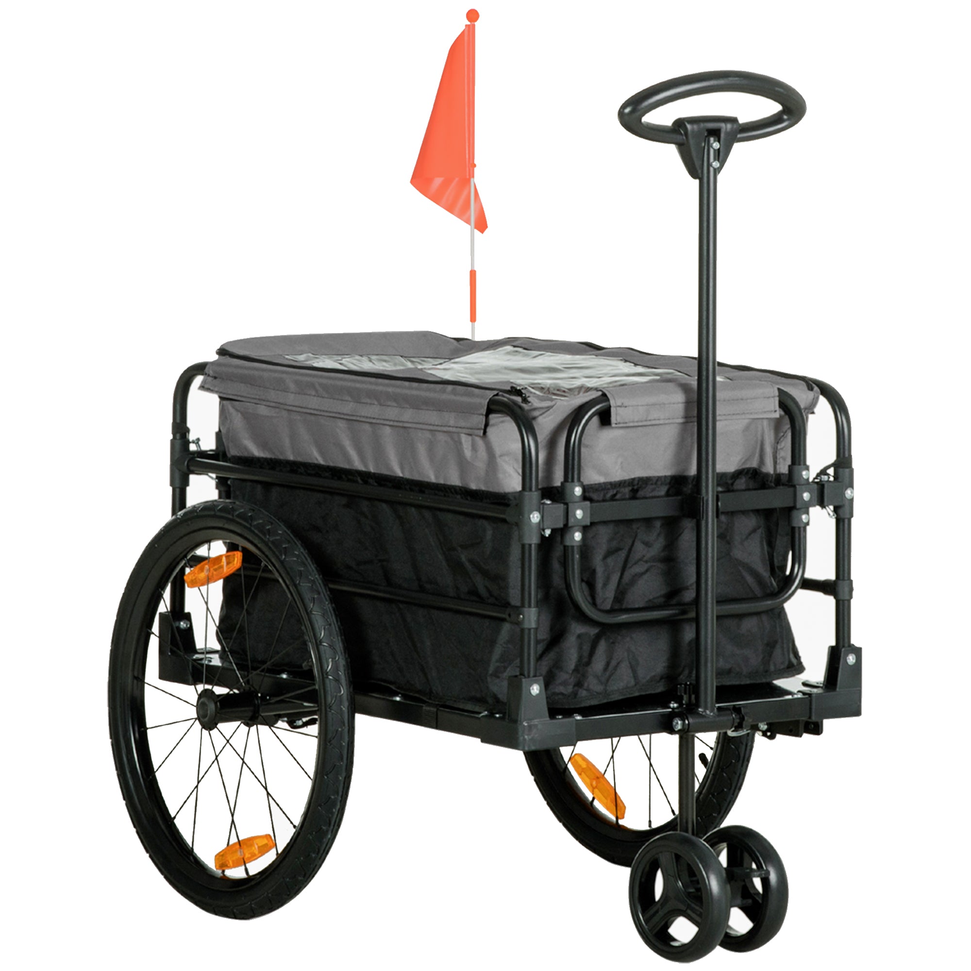 HOMCOM Lastenanhänger Bollerwagen 130 x 64 x 103 cm Stahl Schwarz+Grau