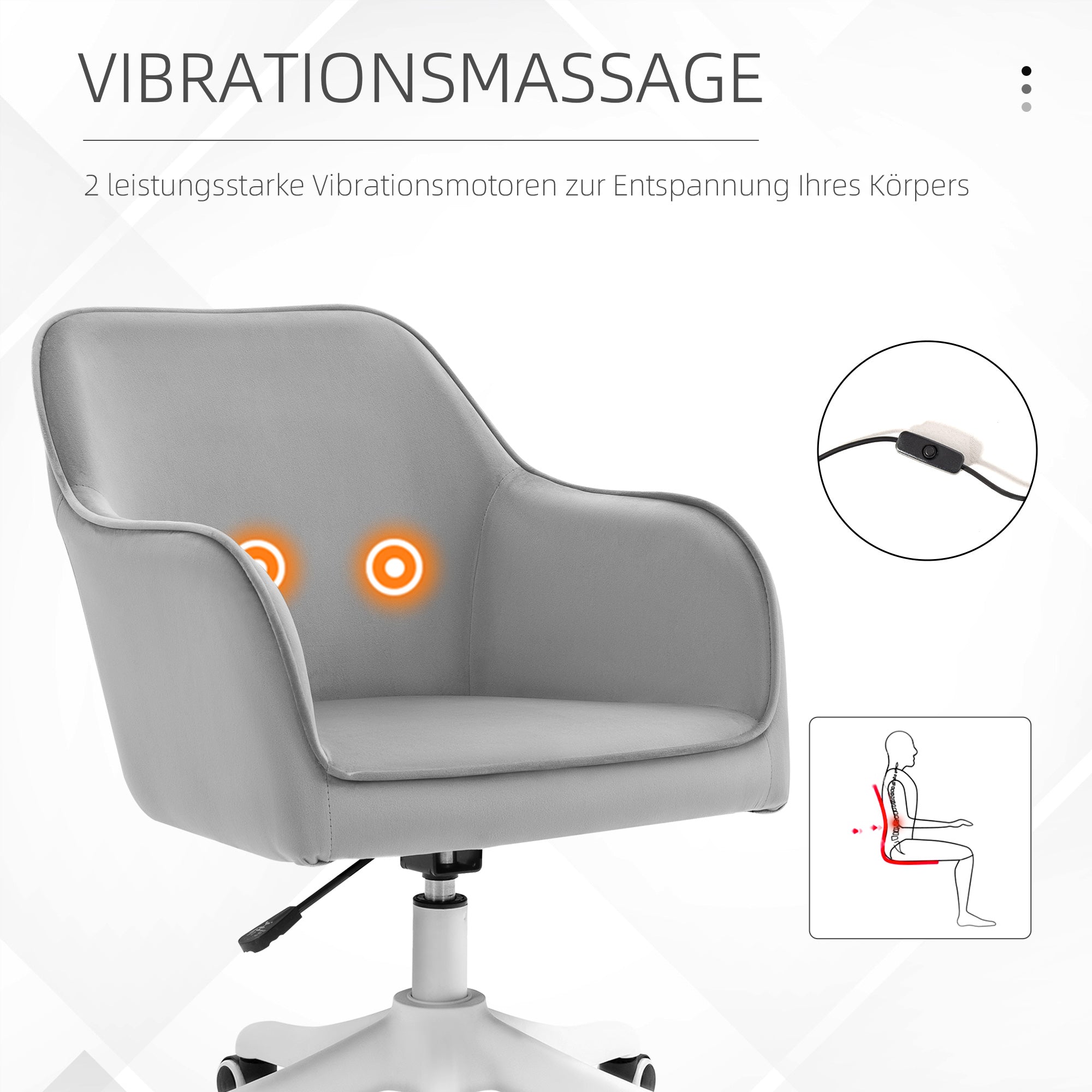 Vinsetto Massage Schreibtischstuhl 78-86 cm höhenverstellbarer Bürostuhll Drehstuhl Computerstuhl mit USB-Schrittstelle Arbeitsstuhl mit Vibrationsfunktion Lendenkissen Massagefunktion Grau