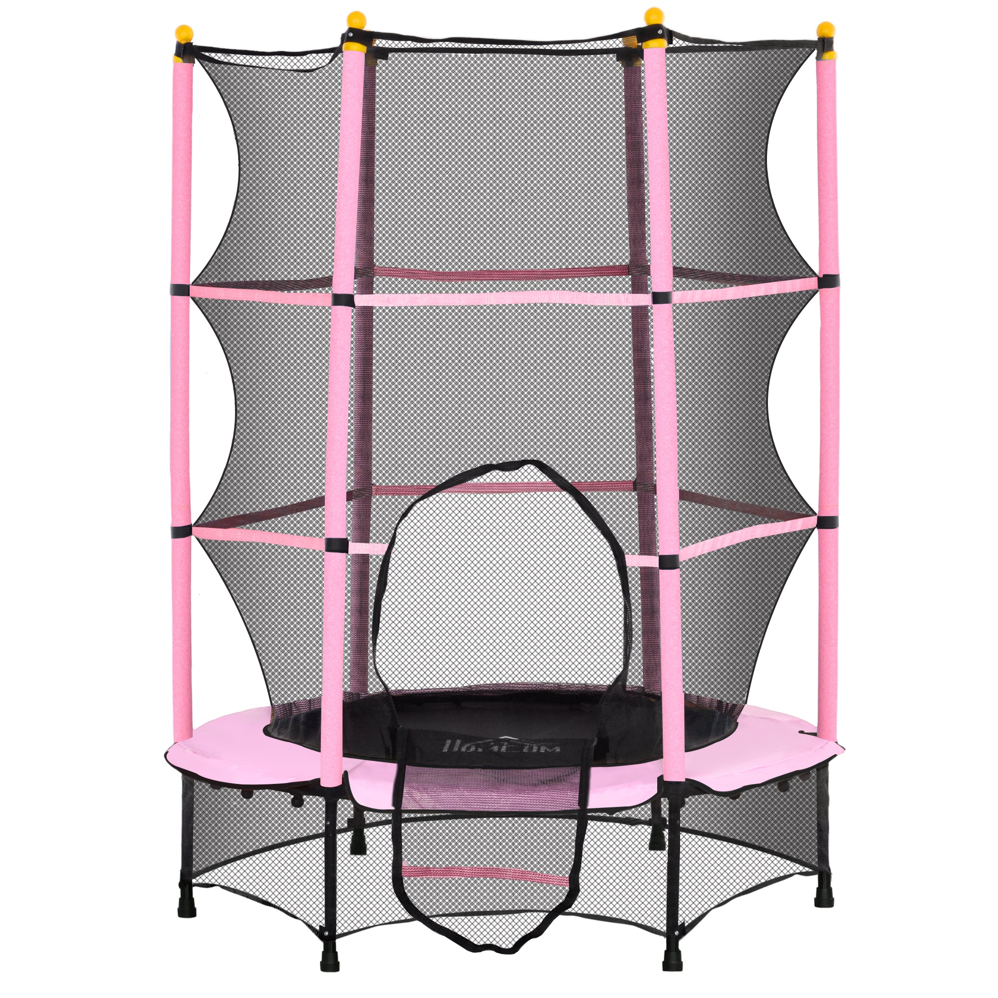 HOMCOM Trampolin für Kinder, Ø140 cm, mit Sicherheitsnetz, für innen und außen, Stahl, Kunststoff, belastbar bis 50 kg, Rosa