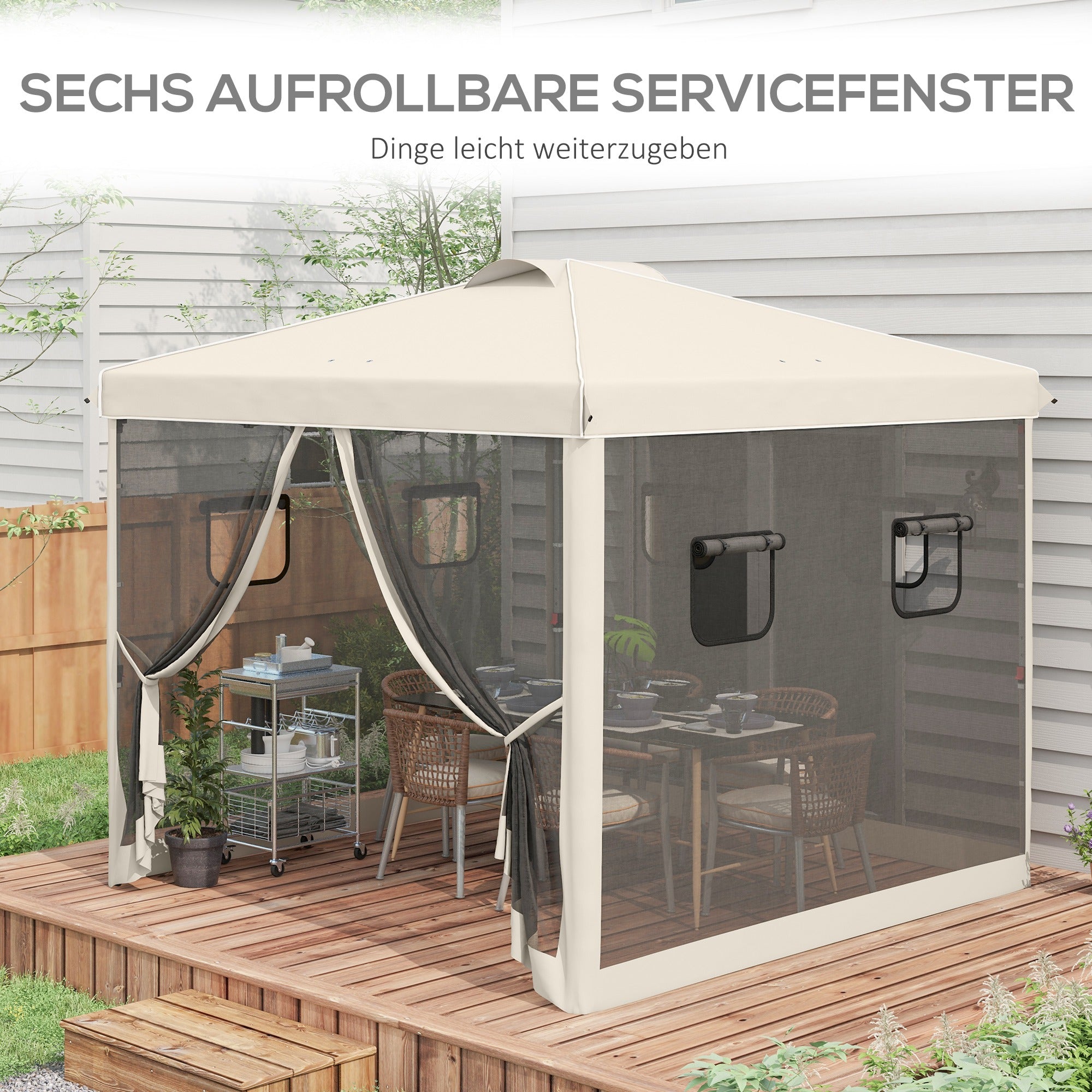 Outsunny Faltpavillon, höhenverstellbar, Netzvorhänge, Tragetasche, Metallgestell, 3 x 3 x 3 m, Beige