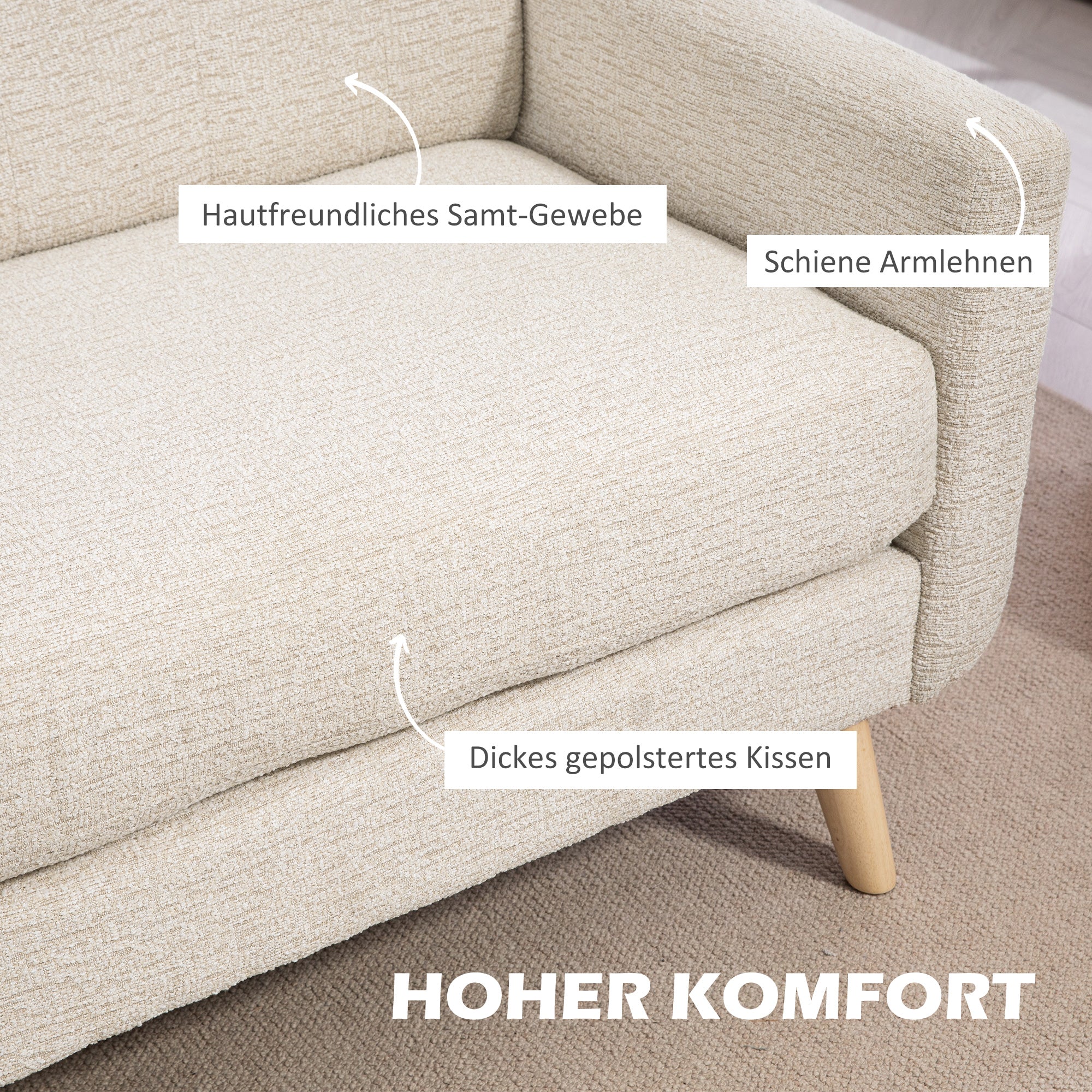 HOMCOM Zweisitzer-Sofa, komfortabel, 134x71x82 cm, Beige