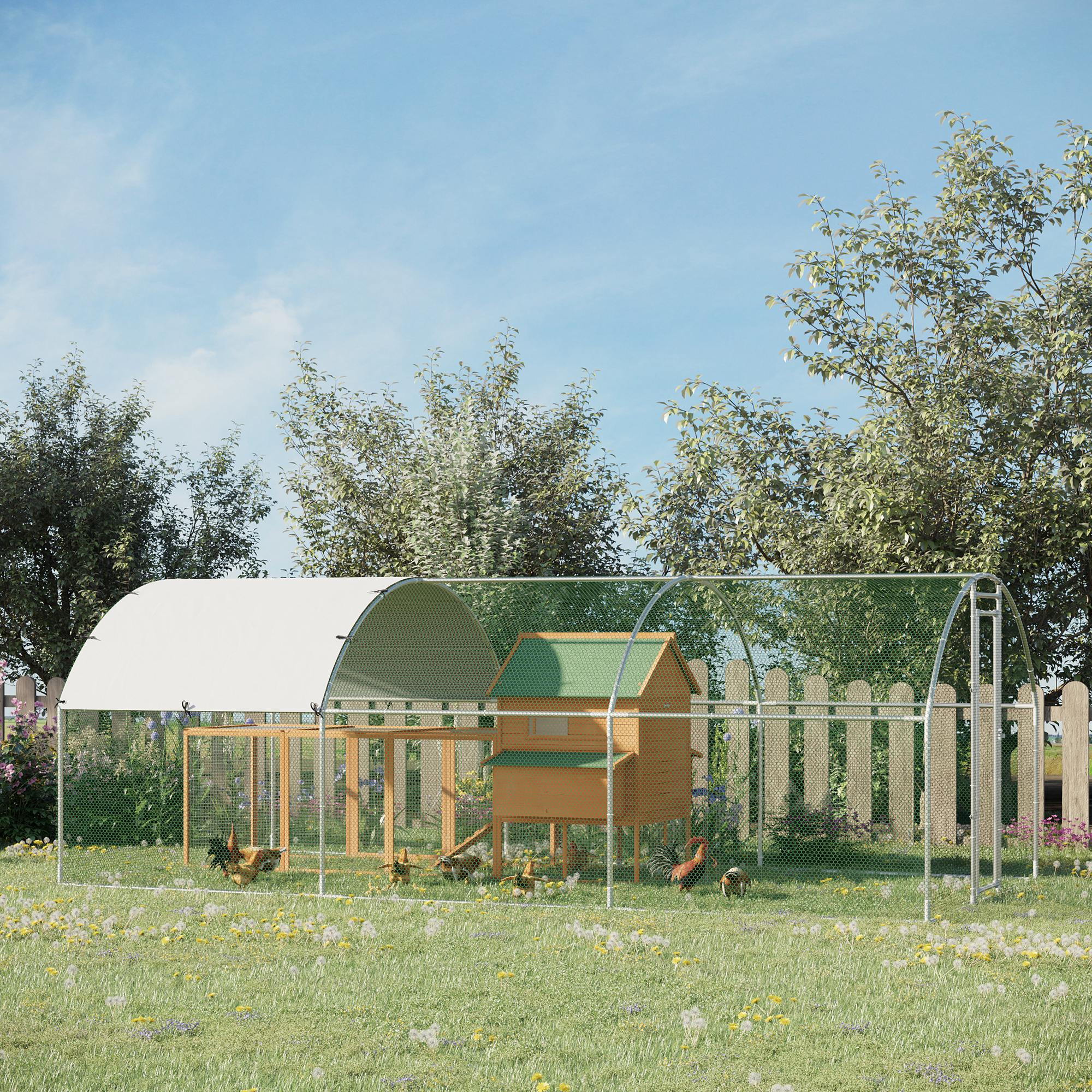 PawHut Hühnerstall Outdoor Laufstall mit Schattendach abschließbar