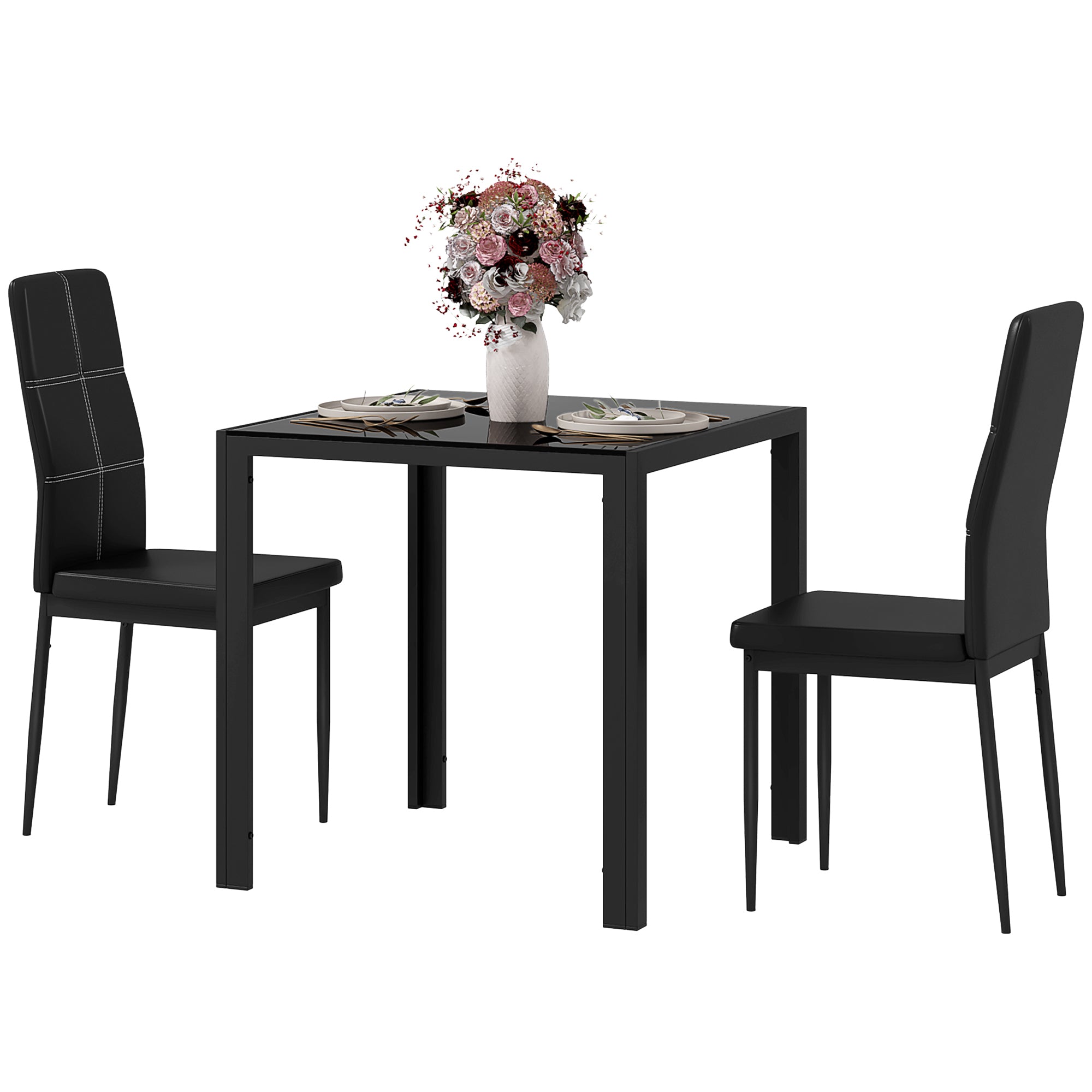 HOMCOM Essgruppe Esstisch mit 4 Stühlen Platzsparend Esszimmergruppe Sitzgruppe Schwarz