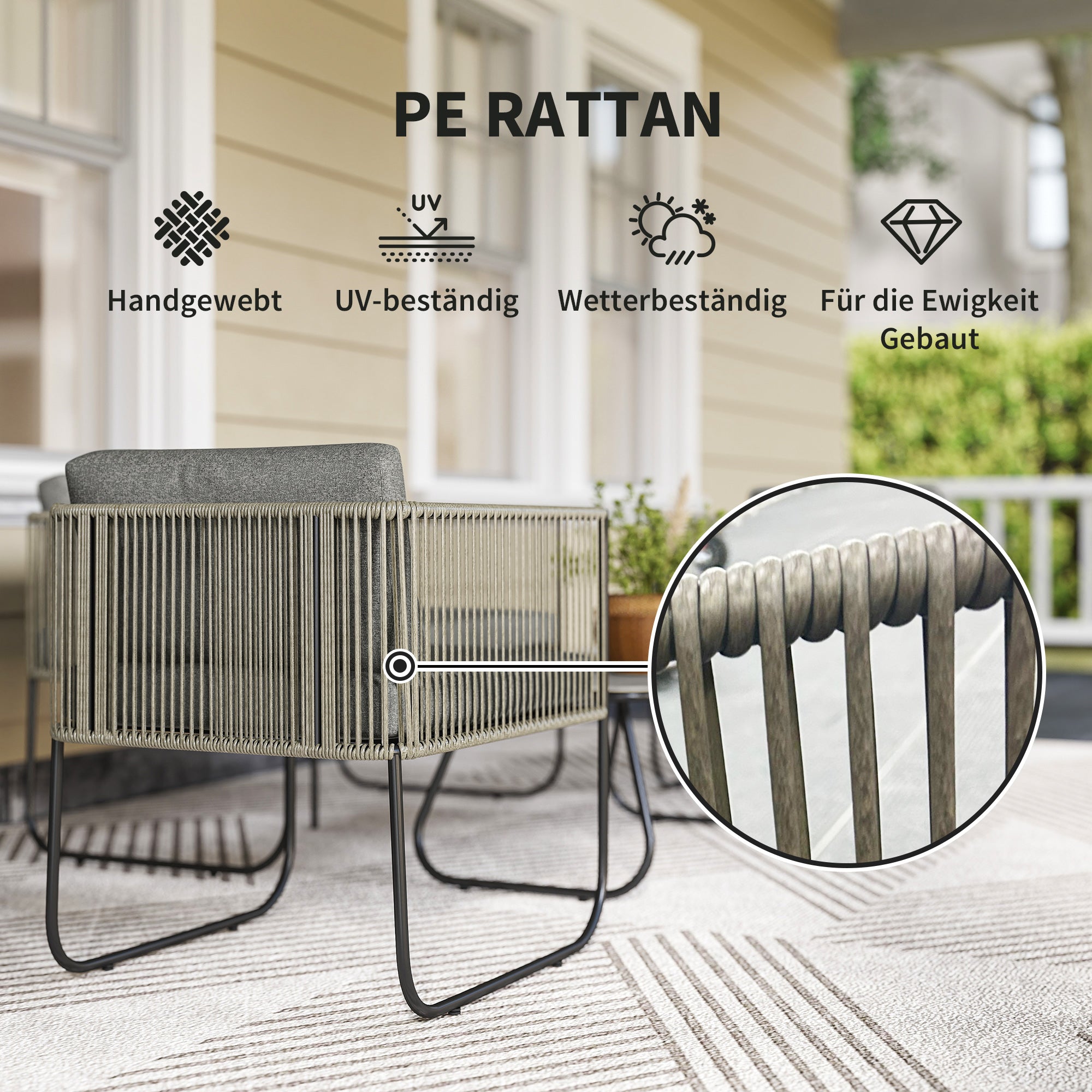 Outsunny Gartenmöbel Set aus Polyrattan Lounge-Set mit Sofa Sessel Tisch Kissen wetterfest 116 x 60 x 69 cm Braun+Dunkelgrau