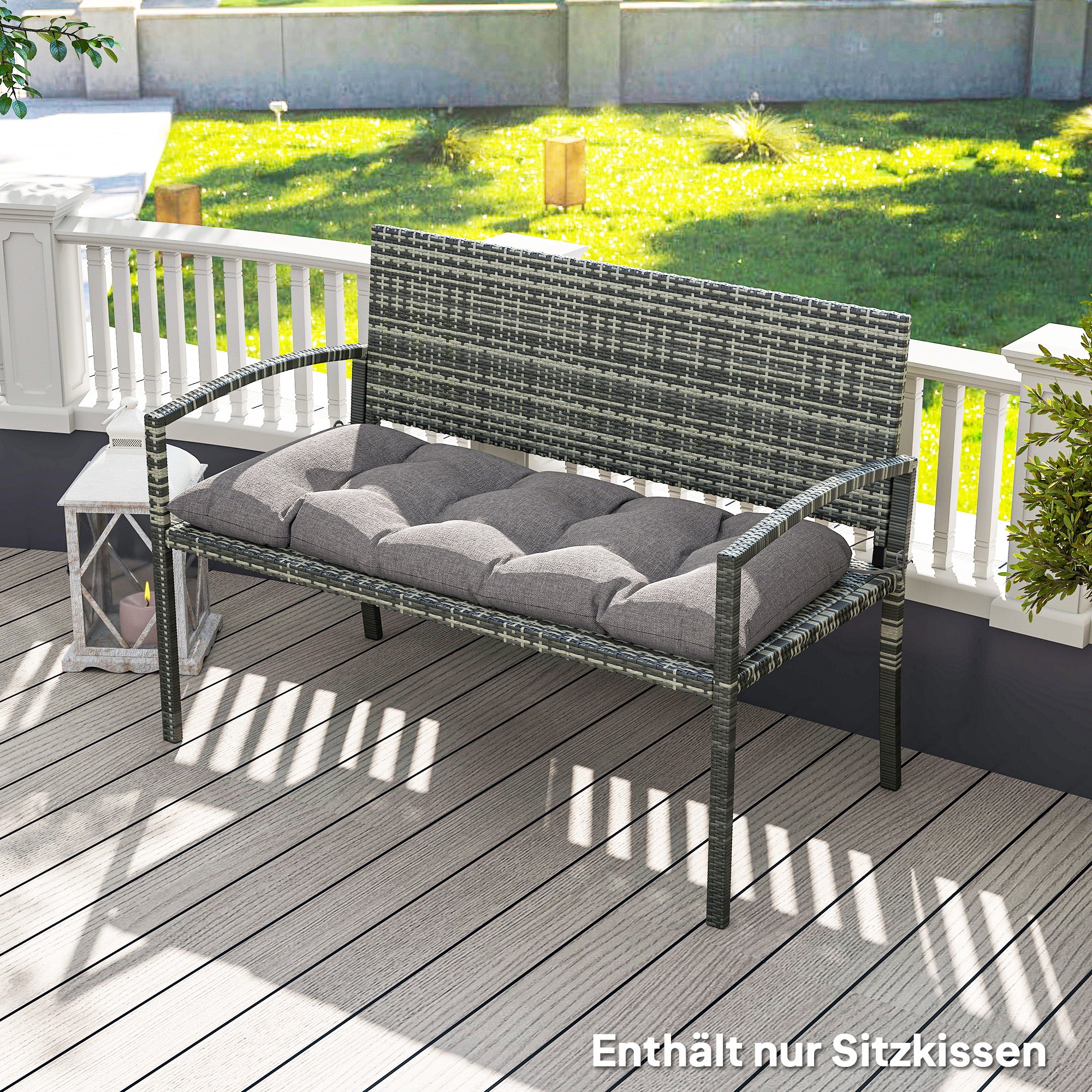 Outsunny Bankauflage 105 x 46 x 12,5 cm Bankkissen mit Bändern, Outdoor Sitzkissen für Gartenmöbel, Sitzbank, Grau
