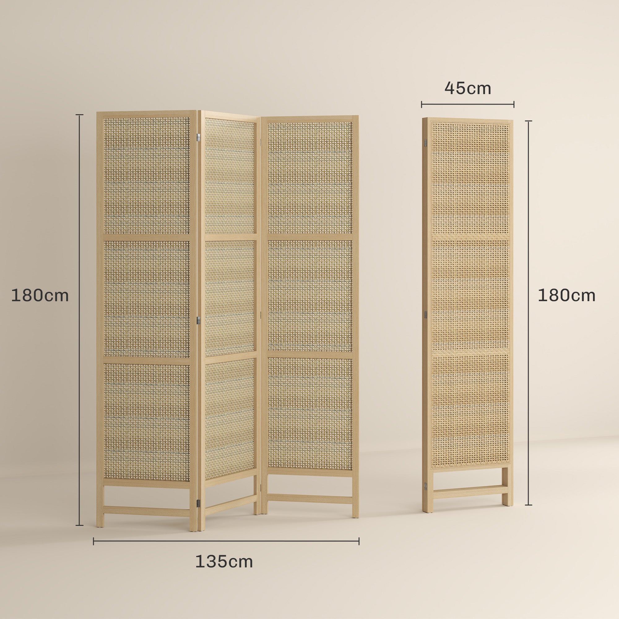 HOMCOM 3-teiliger Raumteiler, 180 cm faltbarer Wandschirm, Freistehender Raumtrenner mit handgewebtem Design für Zuhause, Natur