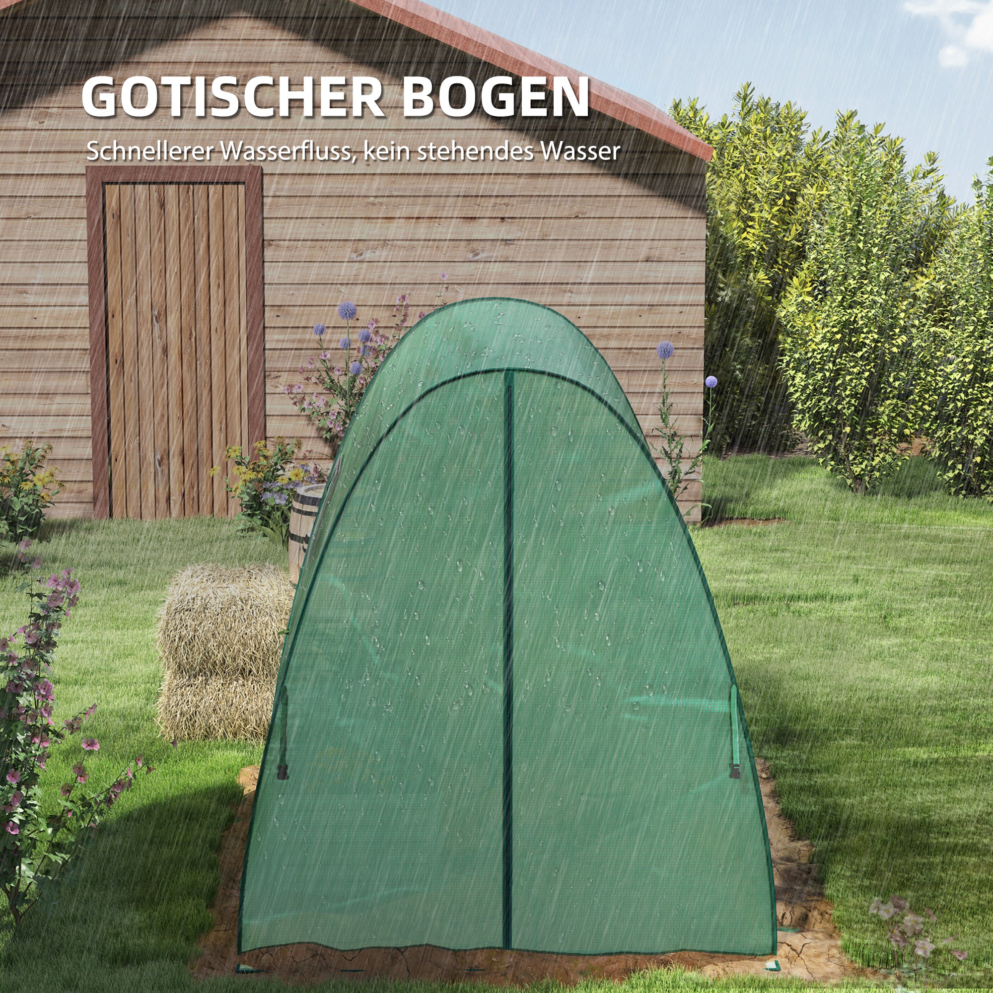 Outsunny Bogen-Gewächshaus mit Sandsäcken und Kunststoff-Abdeckung, 2 Rolltüren, Netzfenster, tragbar, 1,8 x 1,8 x 2 m, Grün