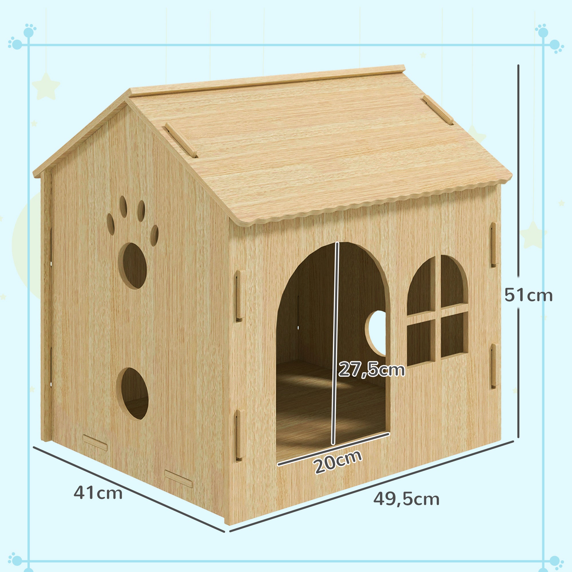PawHut Hundehütte/Katzenhaus für Indoor, niedliches Design, 50 x 41 x 51 cm