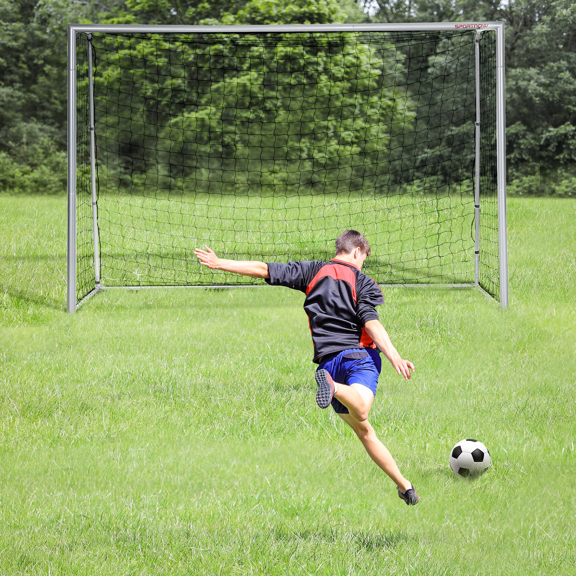SPORTNOW Fußballtor wetterfest, robustes Netz, stabiler Metallrahmen, einfacher Aufbau, 300 x 200 x 120 cm