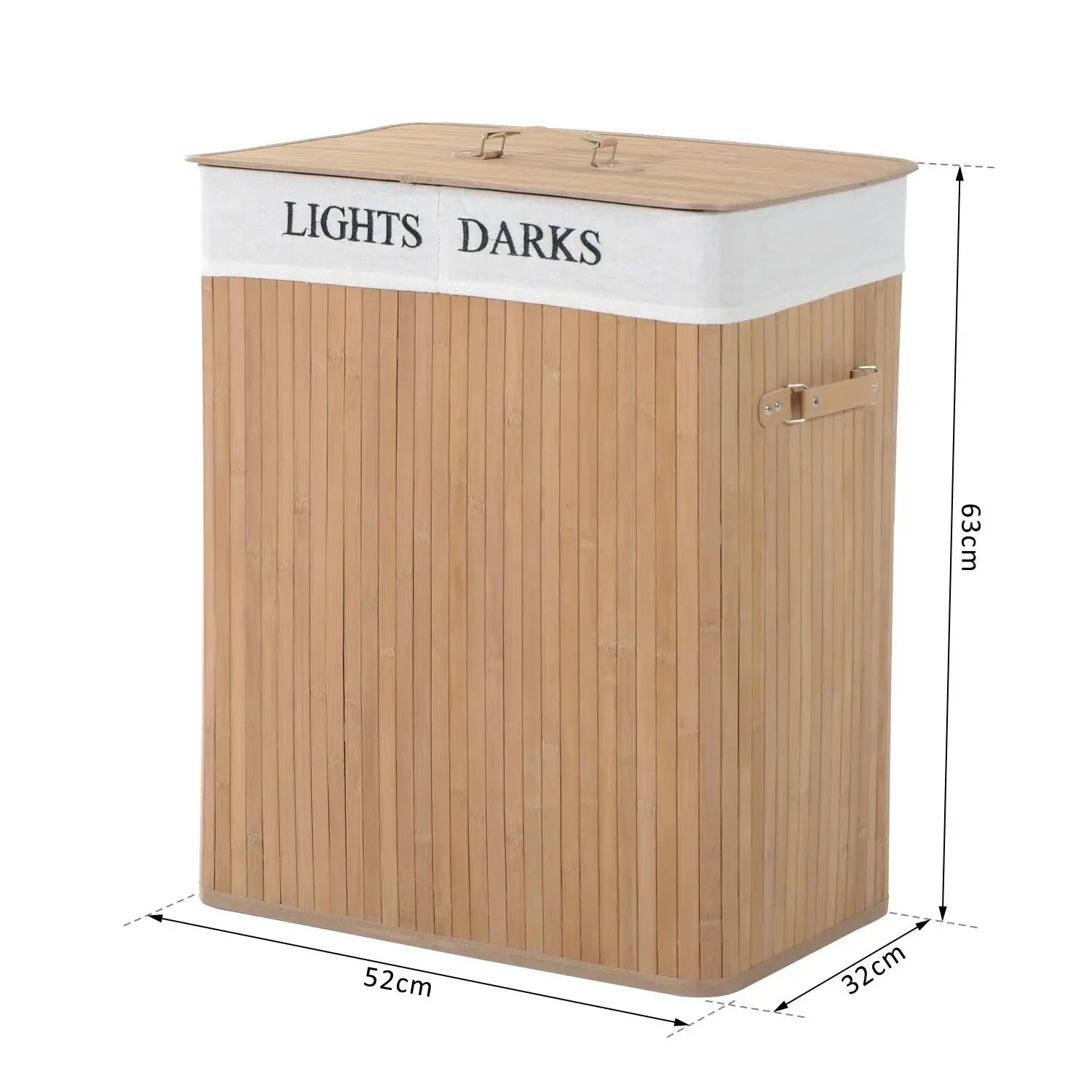 HOMCOM Bambus Wäschekorb mit Deckel 100 L Wäschesammler mit PU-Griffen, Wäschesack aus Segeltuch, Laundry Baskets Wäschesortierer für Waschküche Schlafzimmer Badezimmer Natur