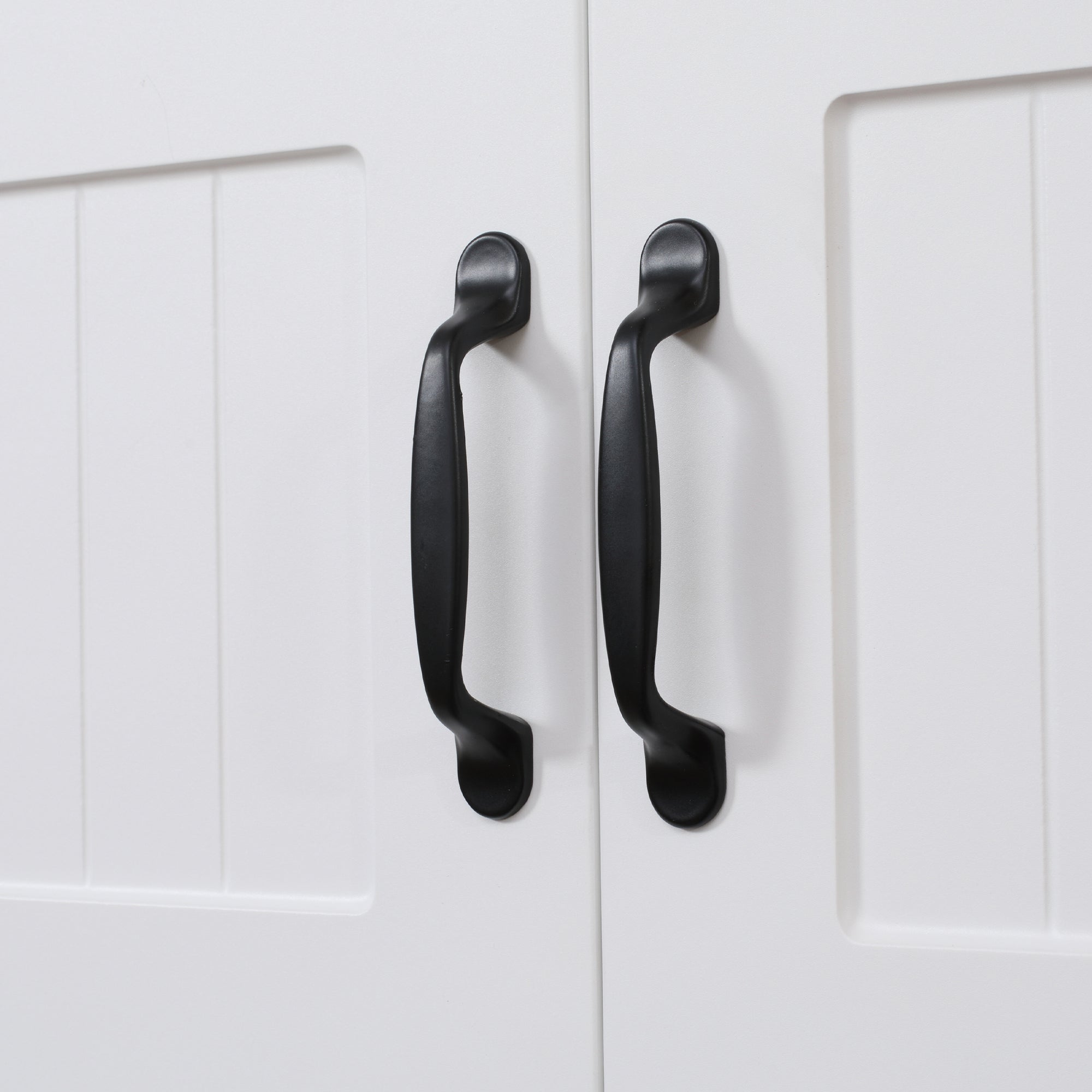 HOMCOM Küchenschrank Küchenbüffet Schrank, Landhausstil, 2 Schränke, 2 Regale, 70 cm x 40 cm x 170 cm Weiß + Schwarz