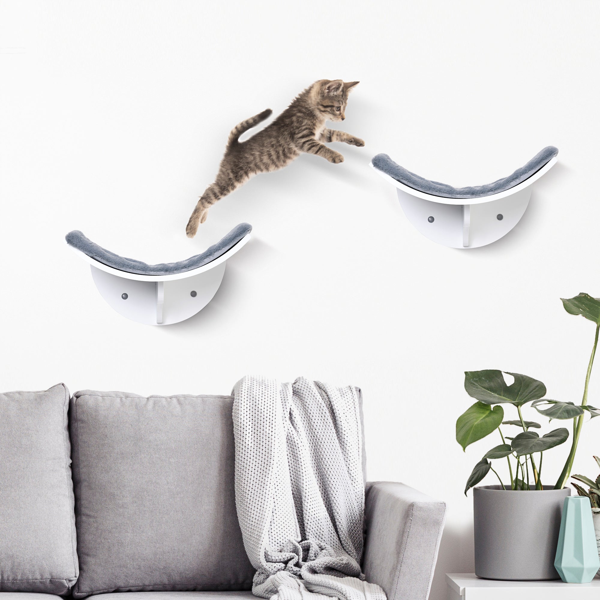 PawHut Katzenliege Katzen Wandliege Katzenbett Katzenregal Wandmontage Plüschauflage Grau 41 x 28 x 21 cm