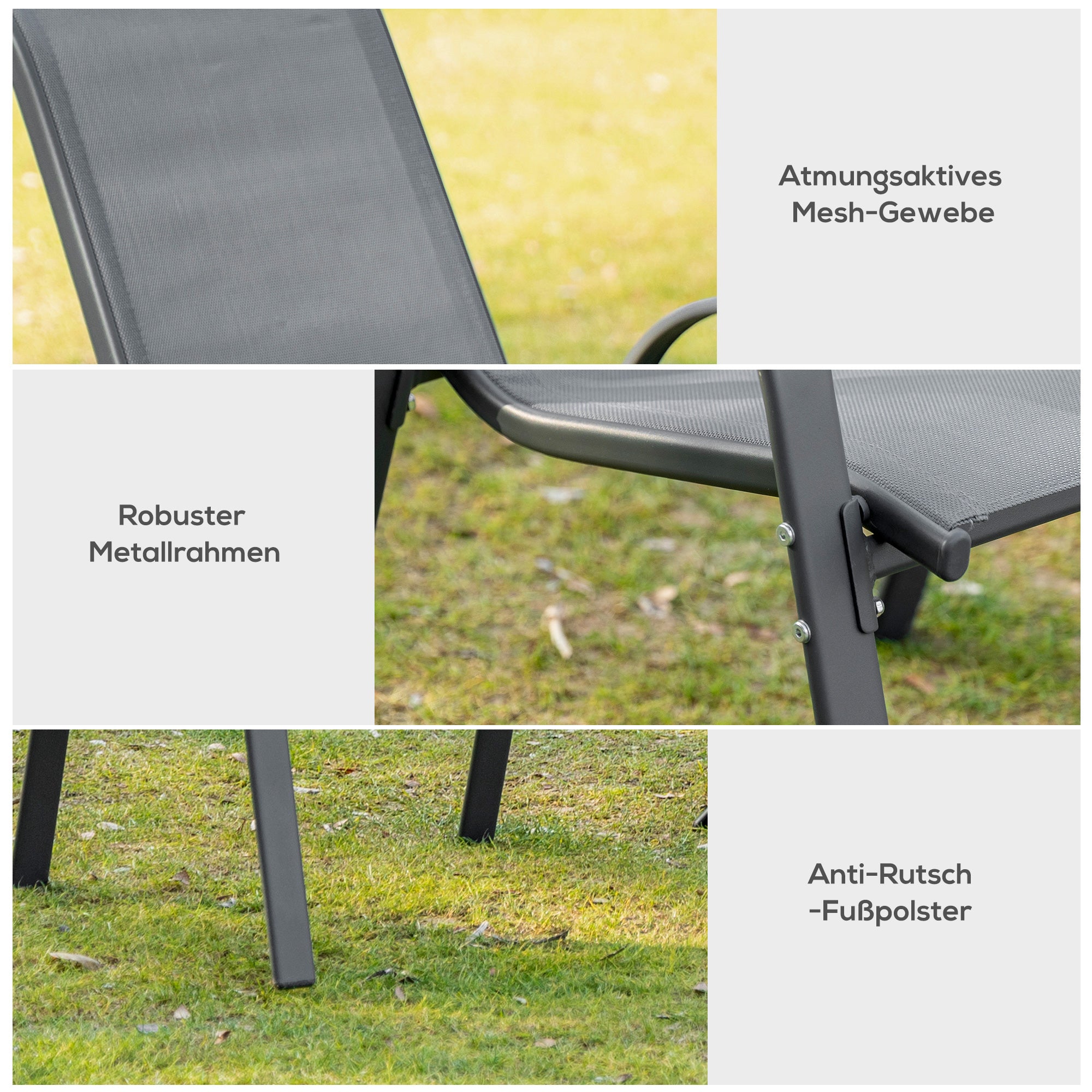 Outsunny Gartenstuhl 2er Set wetterfest Gartenstühle Stapelstuhl mit Armlehne Rückenlehne stapelbar Terrassenstuhl bis 120 kg belastbar Gartenmöbel für Hinterhof, Garten, Balkon Grau