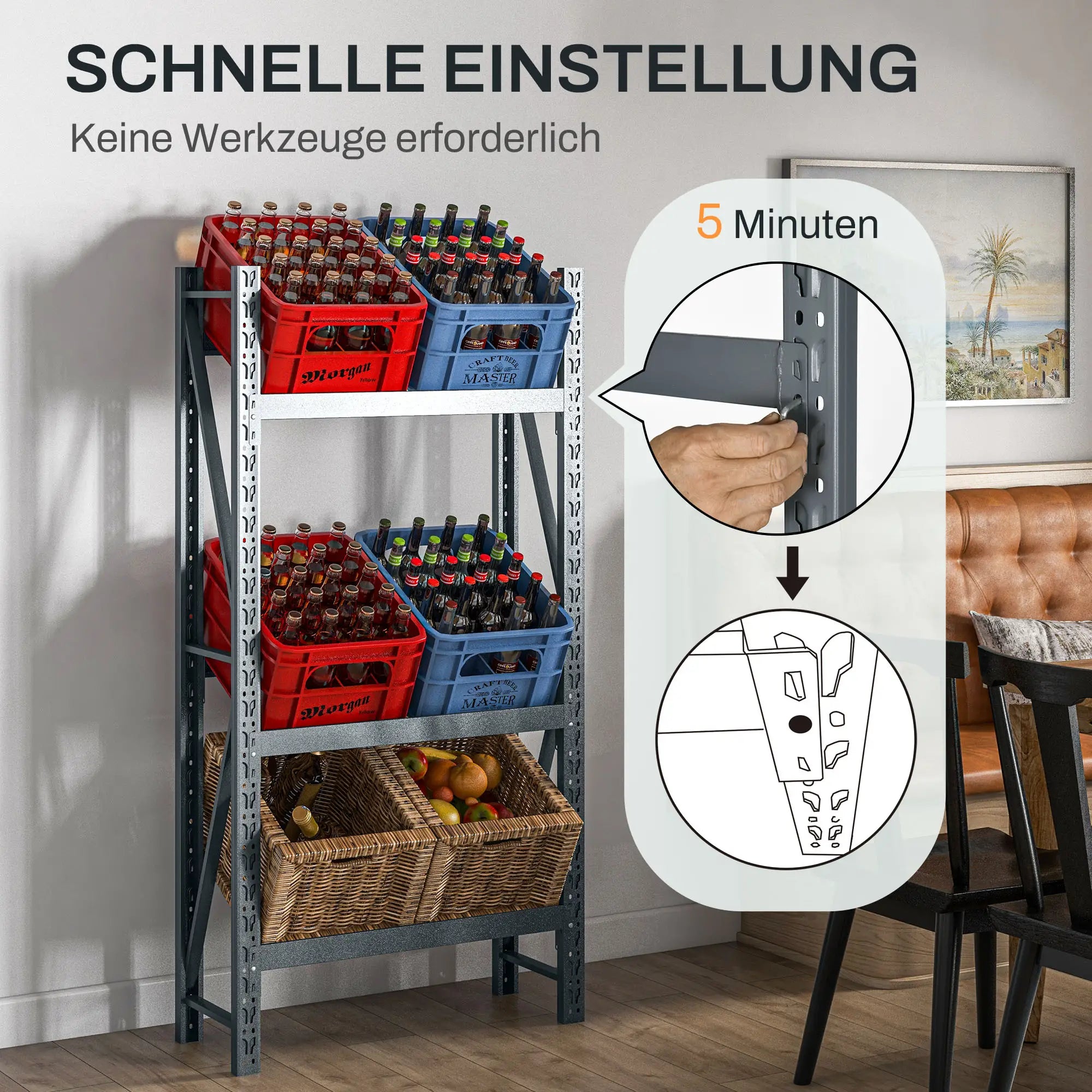 HOMCOM Getränkekistenregal für 6 Kisten – Stahl, 3 Ebenen, Grau