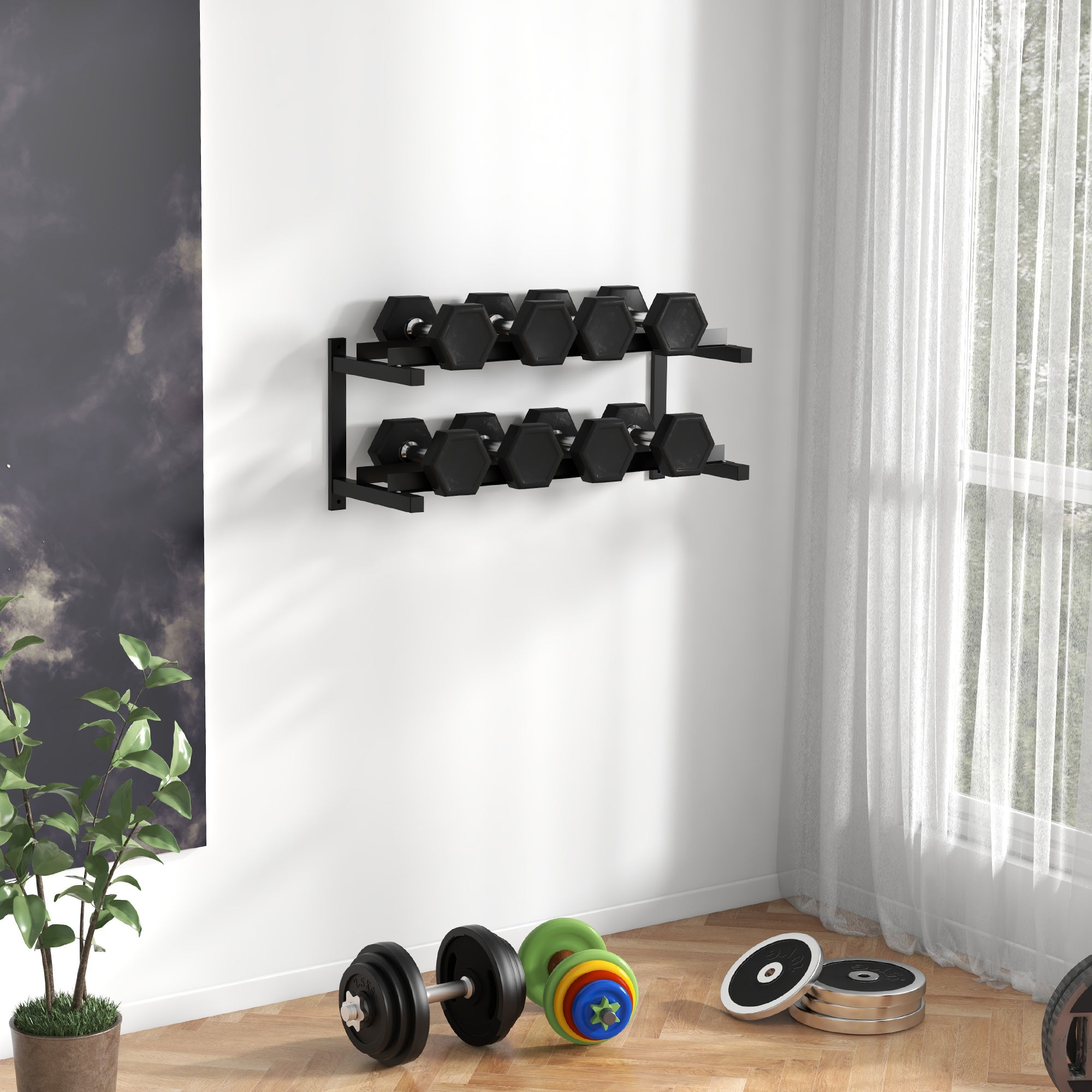 SPORTNOW Hantelständer, Hantelgestell, 2 Etagen, bis 70 kg, Stahl, 98x40x35 cm, Schwarz