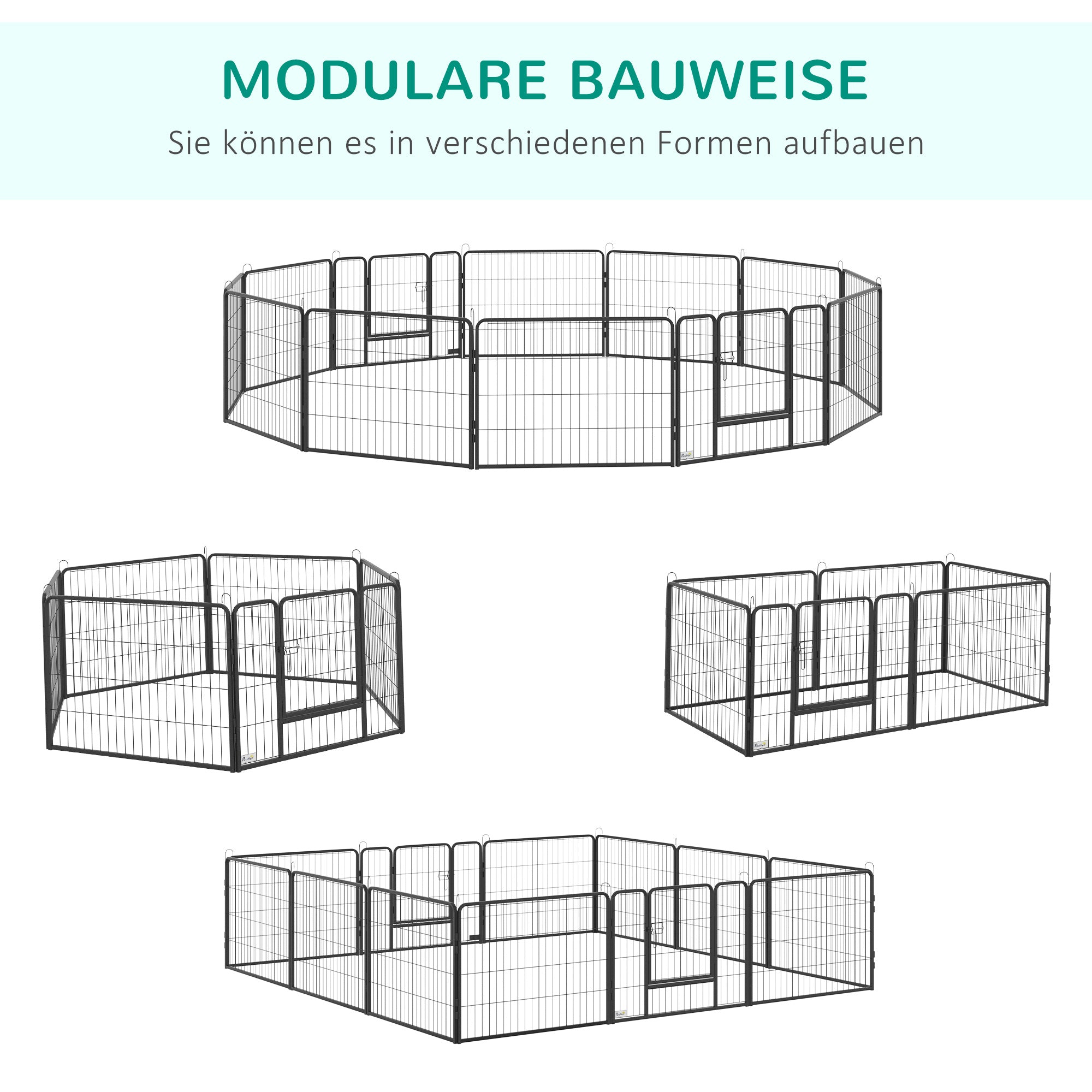 PawHut Haustiergehege, Welpenauslauf, Welpengitter, 12 Paneele, Outdoor u. Indoor, Schwarz