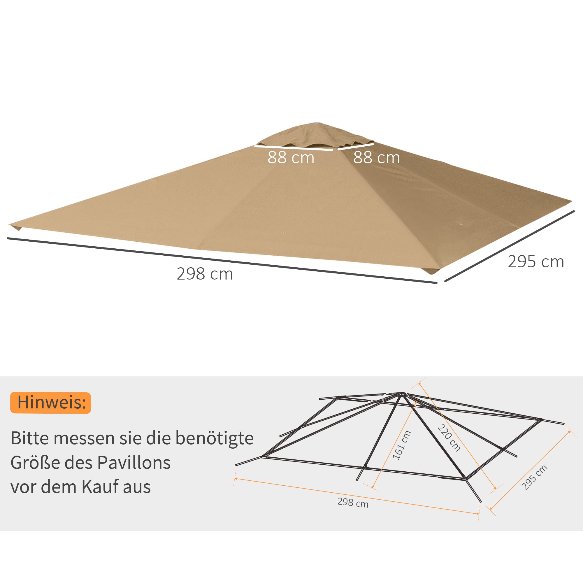 Outsunny Ersatzdach für Gartenpavillon, Polyester, 2,98 x 2,95 m, Beige