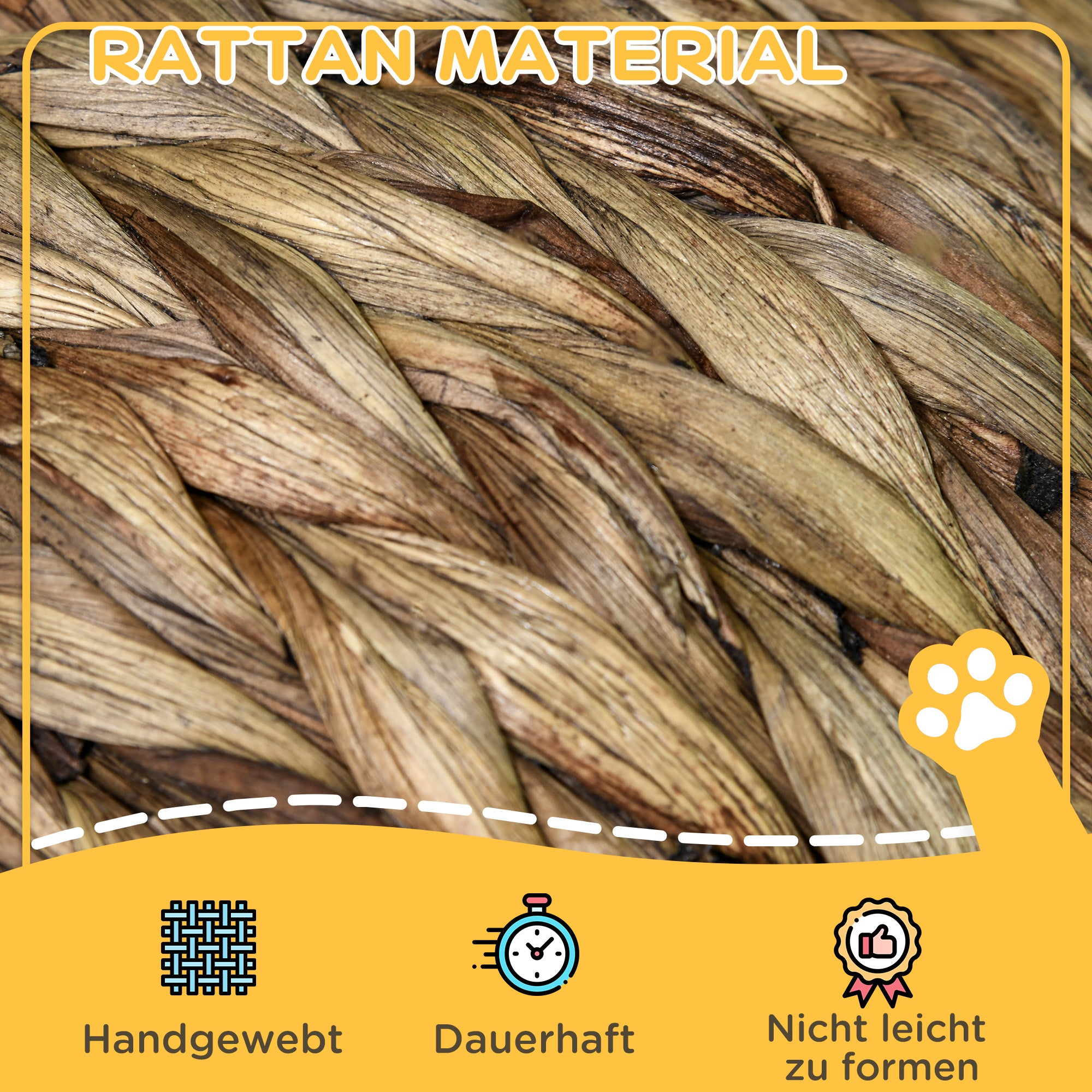 PawHut Rattan Katzenkorb Katzenhöhle Katzenhütte Katzenbett mit Kissen Haustierbett Wasserhyazinthe Kaffee 42 x 33 x 52 cm