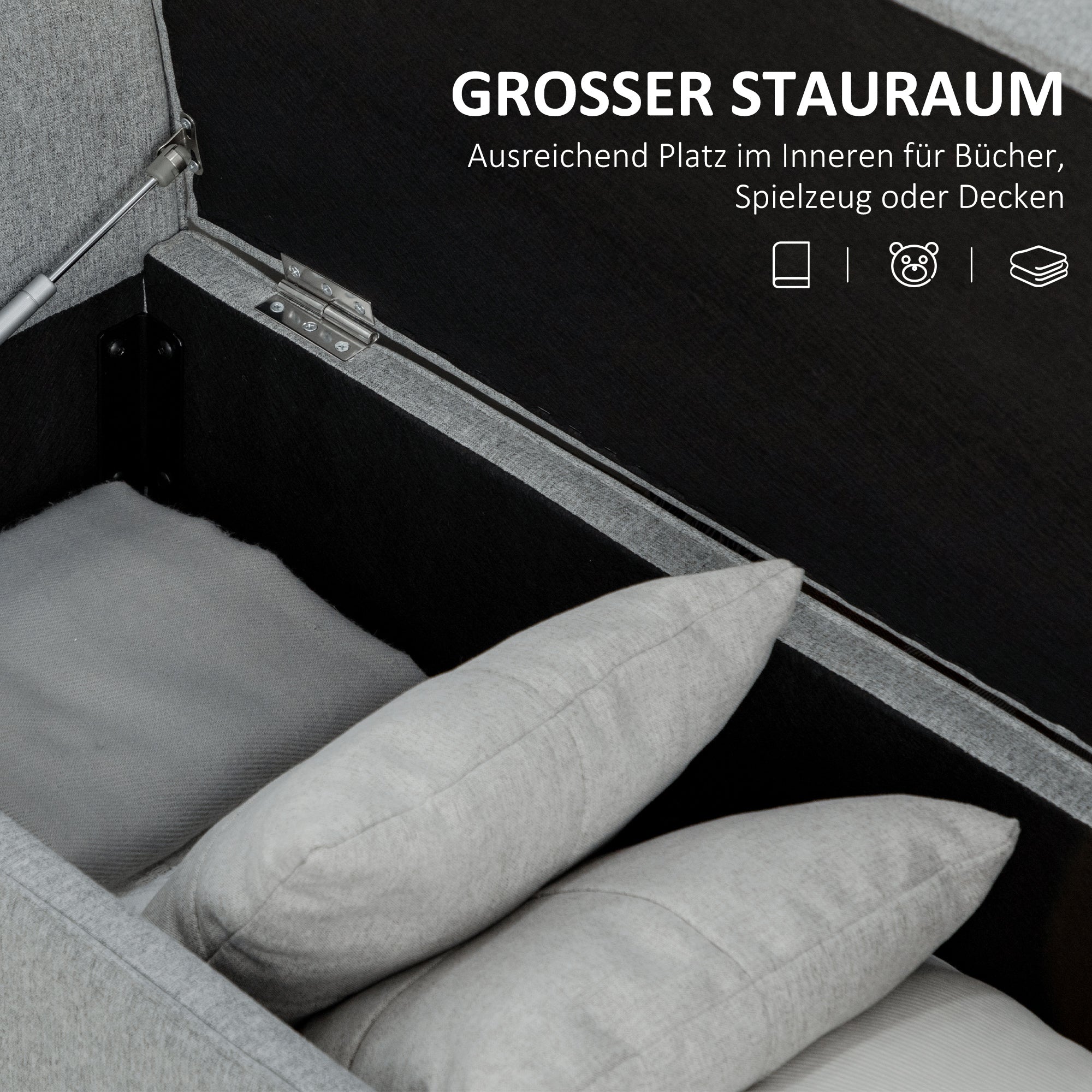 HOMCOM Sitzbank Bettbank Polsterbank inkl. Stauraum, Leinenoptik, Grau