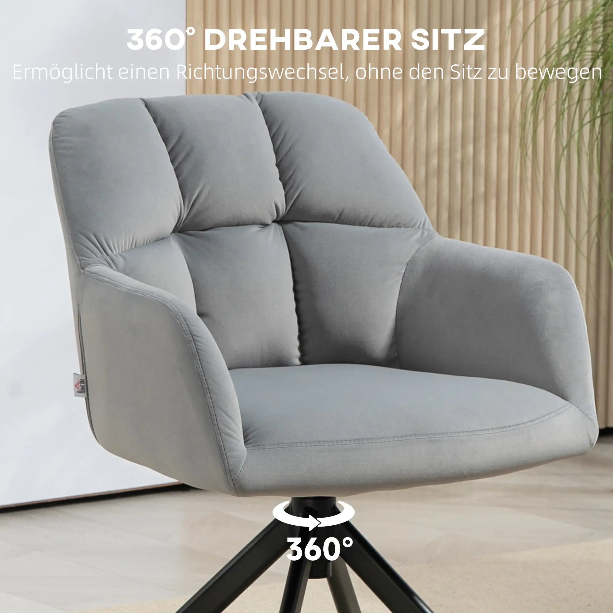 HOMCOM Drehbarer Armstuhl, Moderner Akzentsessel mit Metallbeinen für Wohnzimmer, Schlafzimmer, Büro, Grau