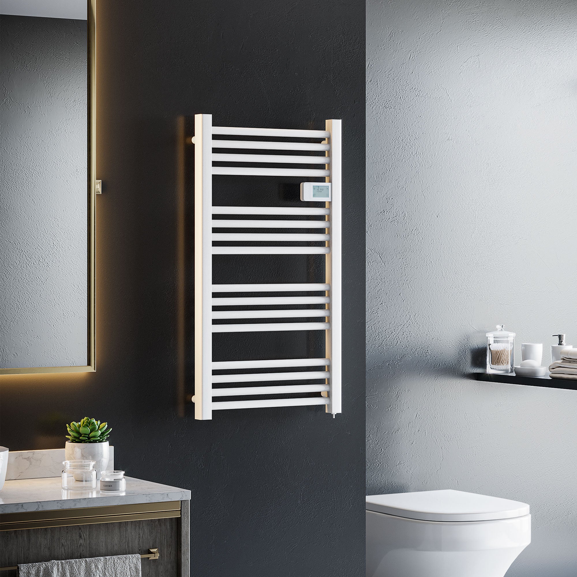 HOMCOM Handtuchheizkörper Wandmontage programmierbar Aluminium Weiß