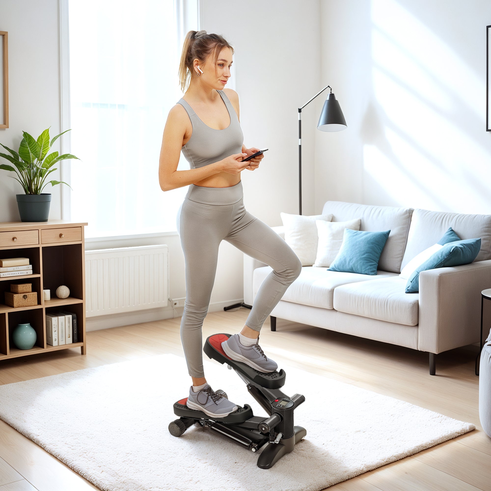 SPORTNOW Mini-Stepper, Kompaktes Stepper-Gerät für Workout, Fitness-Stepper mit LCD-Monitor und rutschfesten Pedalen, Schwarz